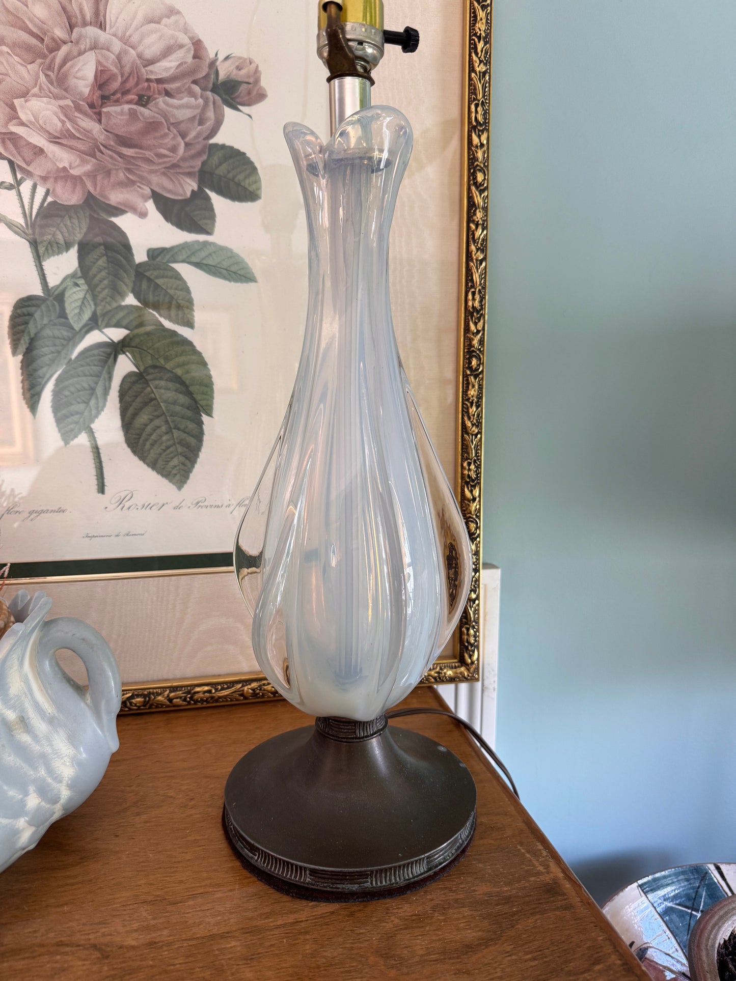 MCM Italian Murano Glass Soft Blue and Clear Lamp