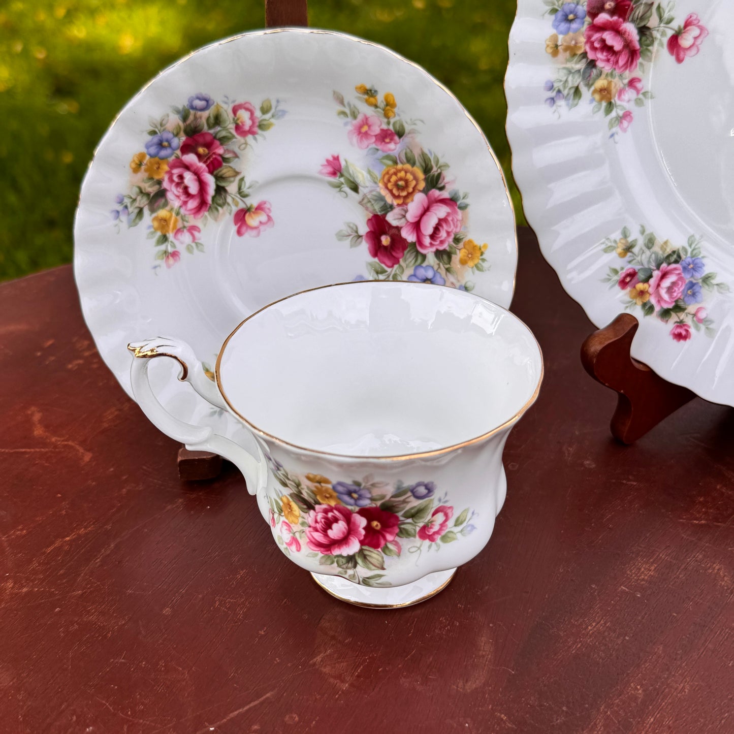 Vintage Royal Albert Chelsea Garden Bone China Tea Cup, Saucer and Dessert Plate