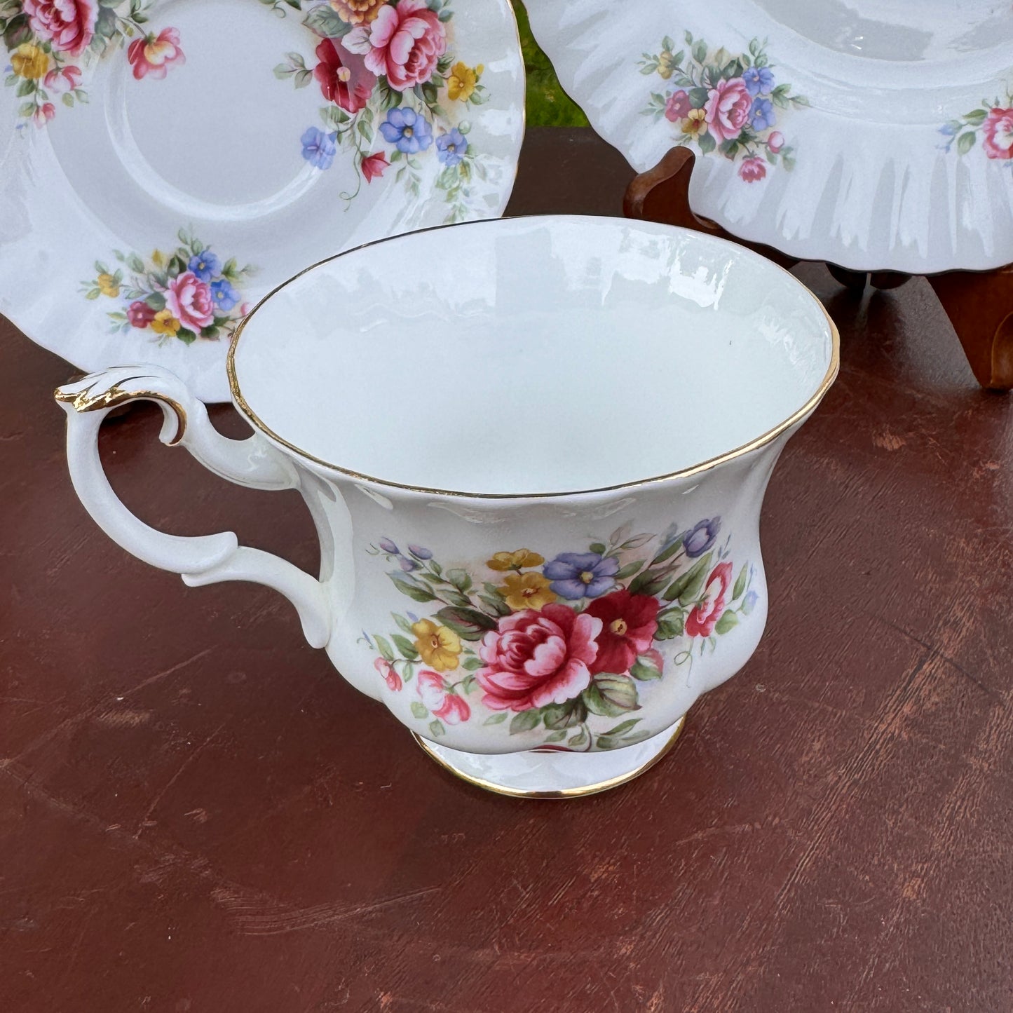 Vintage Royal Albert Chelsea Garden Bone China Tea Cup, Saucer and Dessert Plate