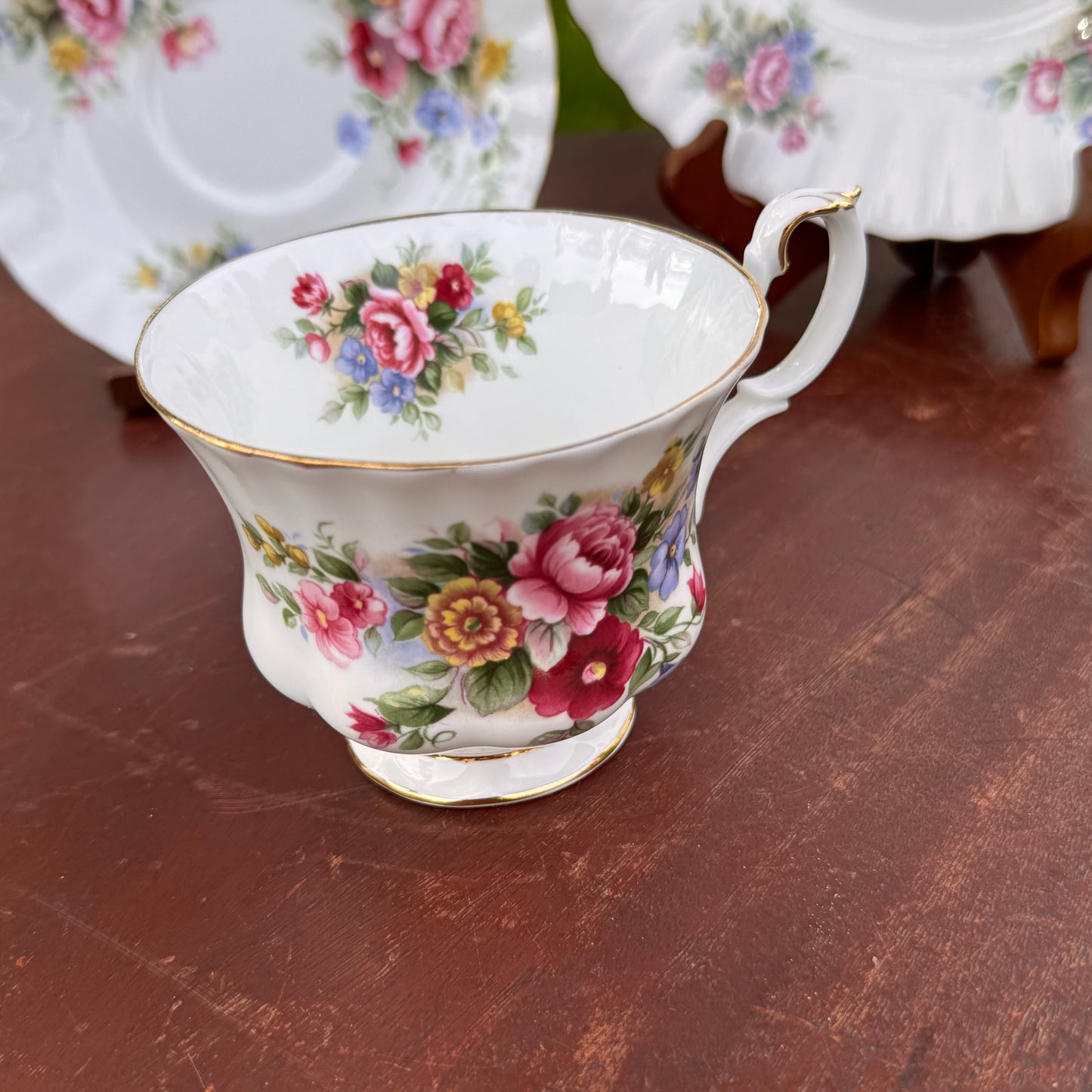 Vintage Royal Albert Chelsea Garden Bone China Tea Cup, Saucer and Dessert Plate