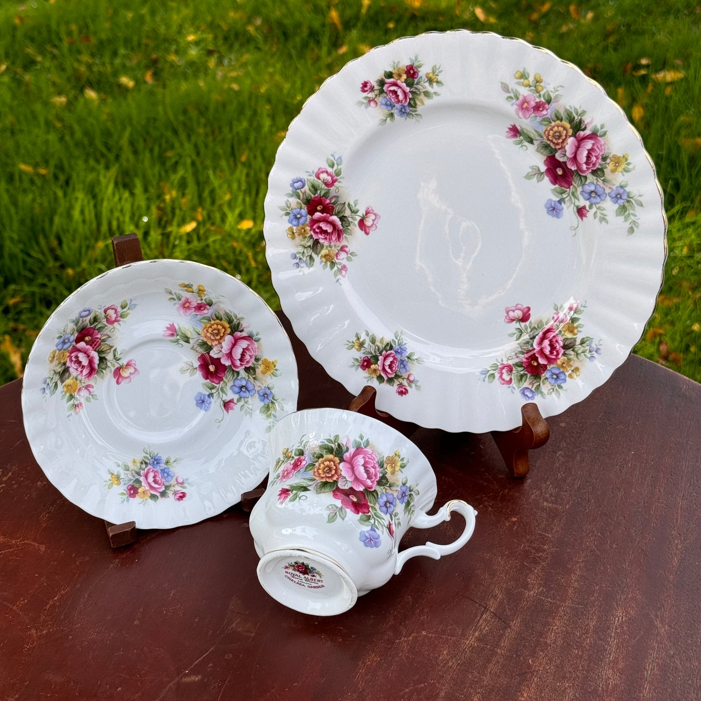 Vintage Royal Albert Chelsea Garden Bone China Tea Cup, Saucer and Dessert Plate