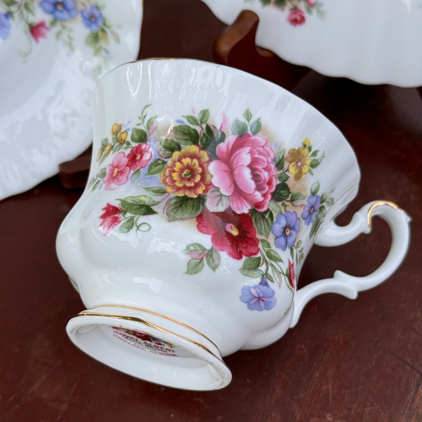 Vintage Royal Albert Chelsea Garden Bone China Tea Cup, Saucer and Dessert Plate