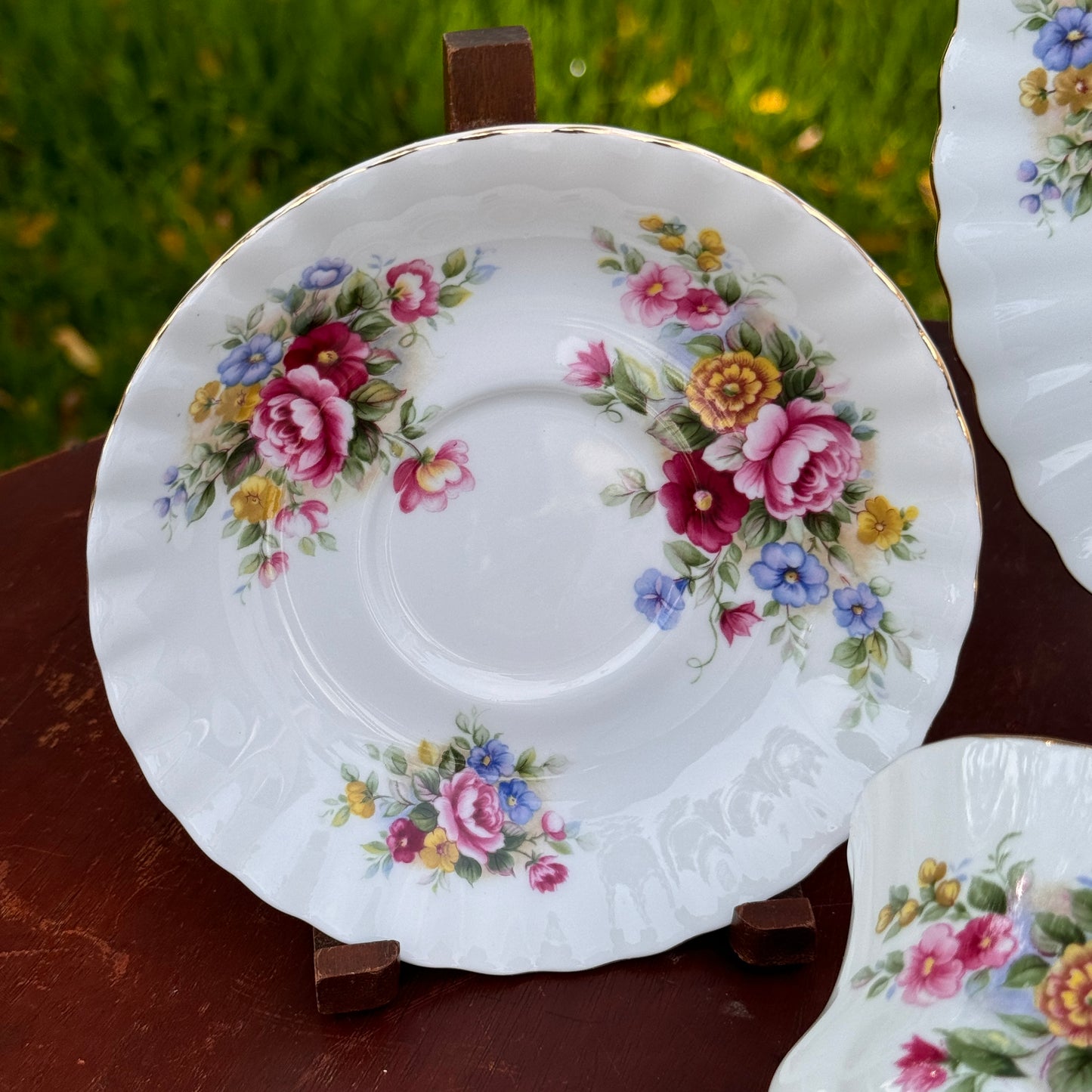 Vintage Royal Albert Chelsea Garden Bone China Tea Cup, Saucer and Dessert Plate