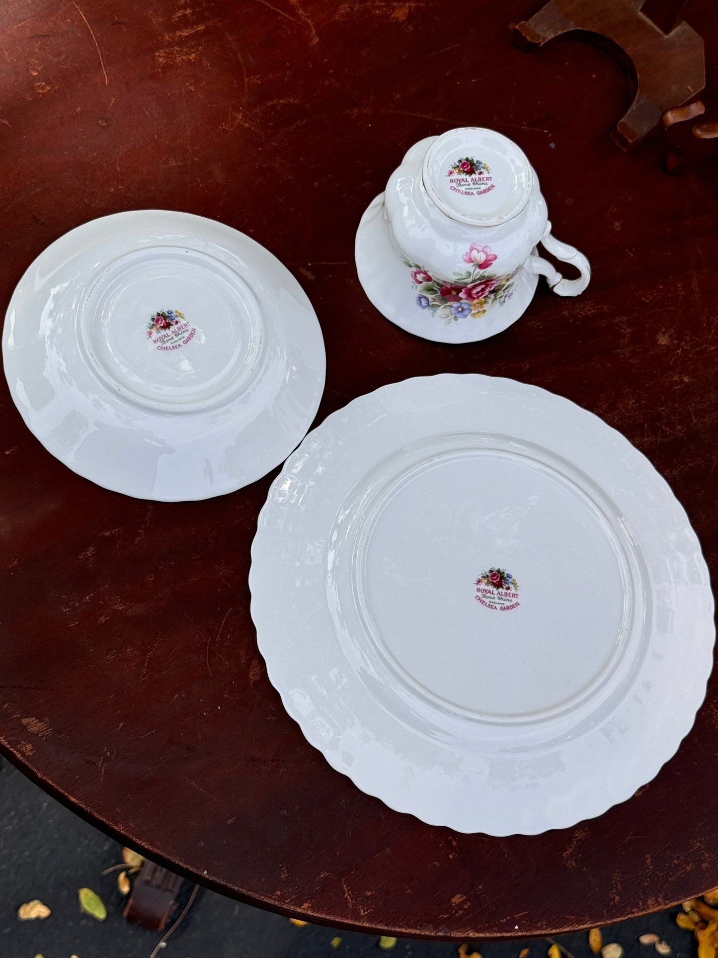 Vintage Royal Albert Chelsea Garden Bone China Tea Cup, Saucer and Dessert Plate