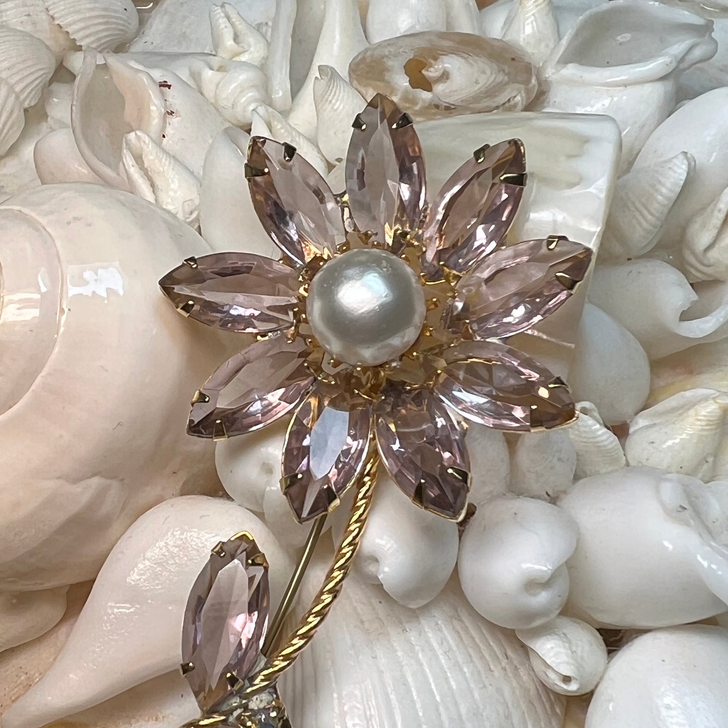 Vintage Lavender Rhinestone Flower Pin