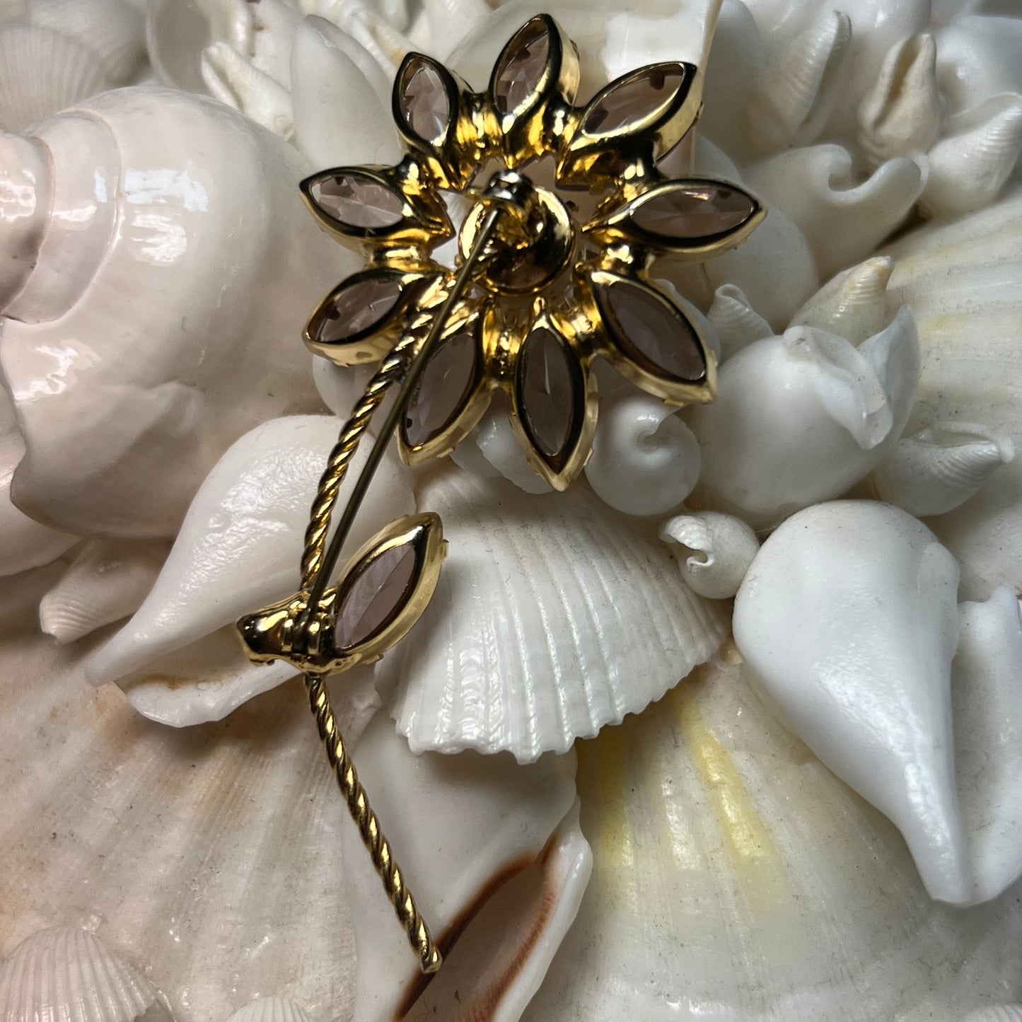 Vintage Lavender Rhinestone Flower Pin