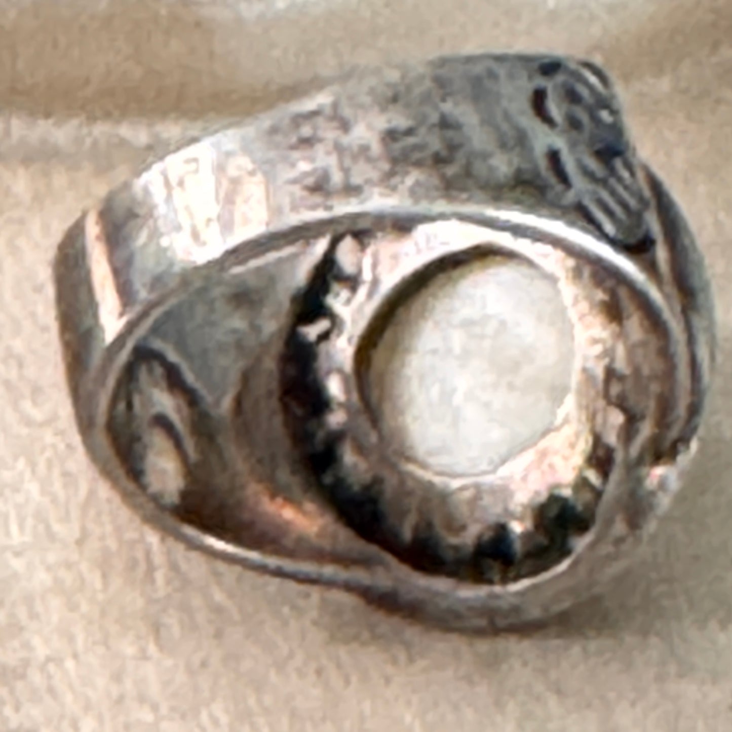 Vintage Sterling Silver Marcasite Faux Pearl RIng Size 7