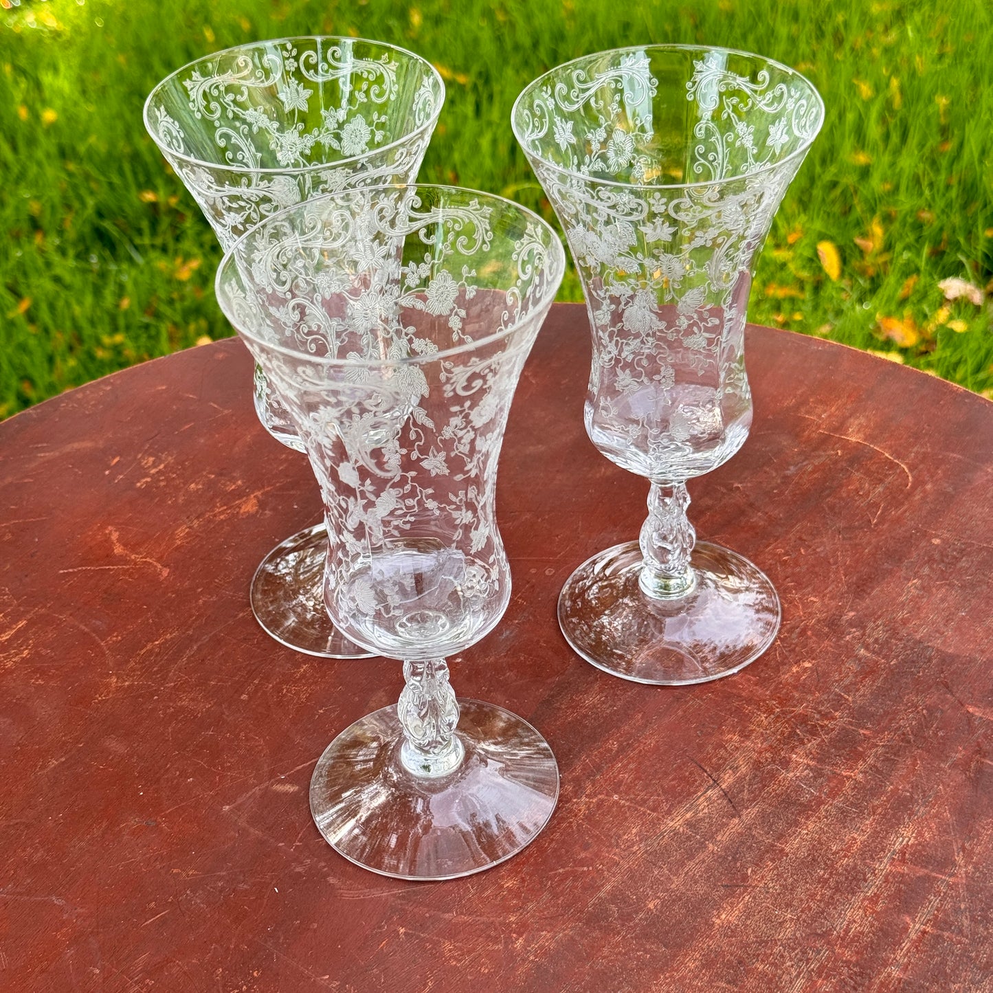 Three Cambridge Chantilly Crystal Water Goblets