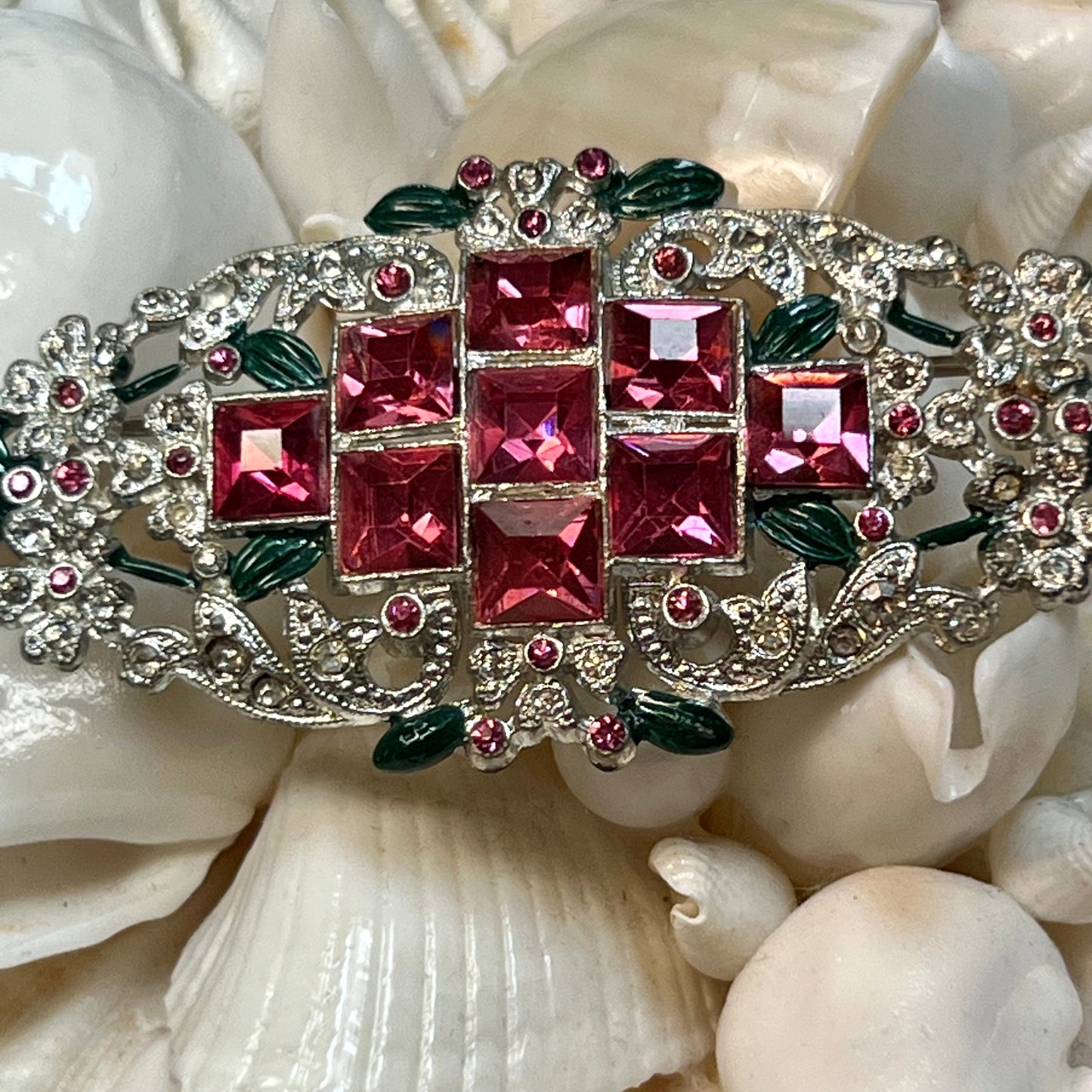 Art Deco Pink Rhinestone Pot Metal Pin