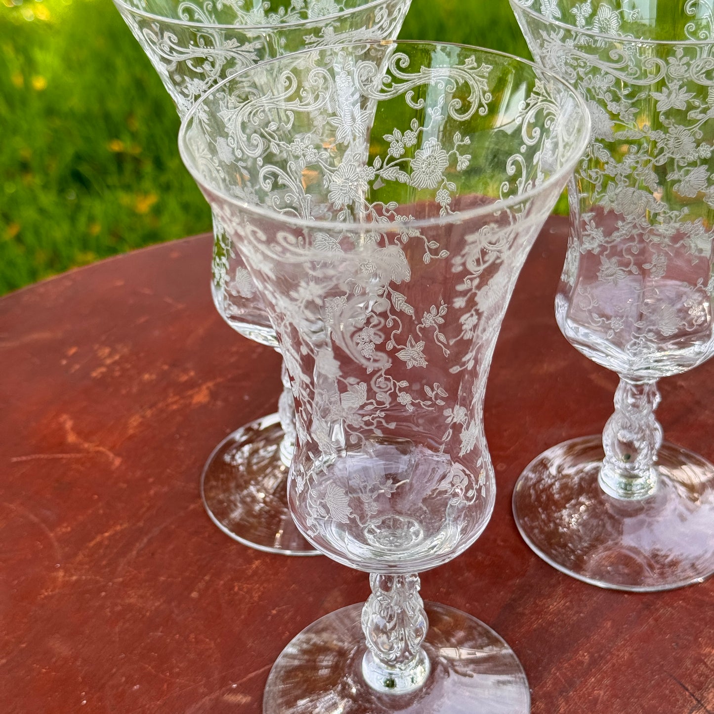 Three Cambridge Chantilly Crystal Water Goblets