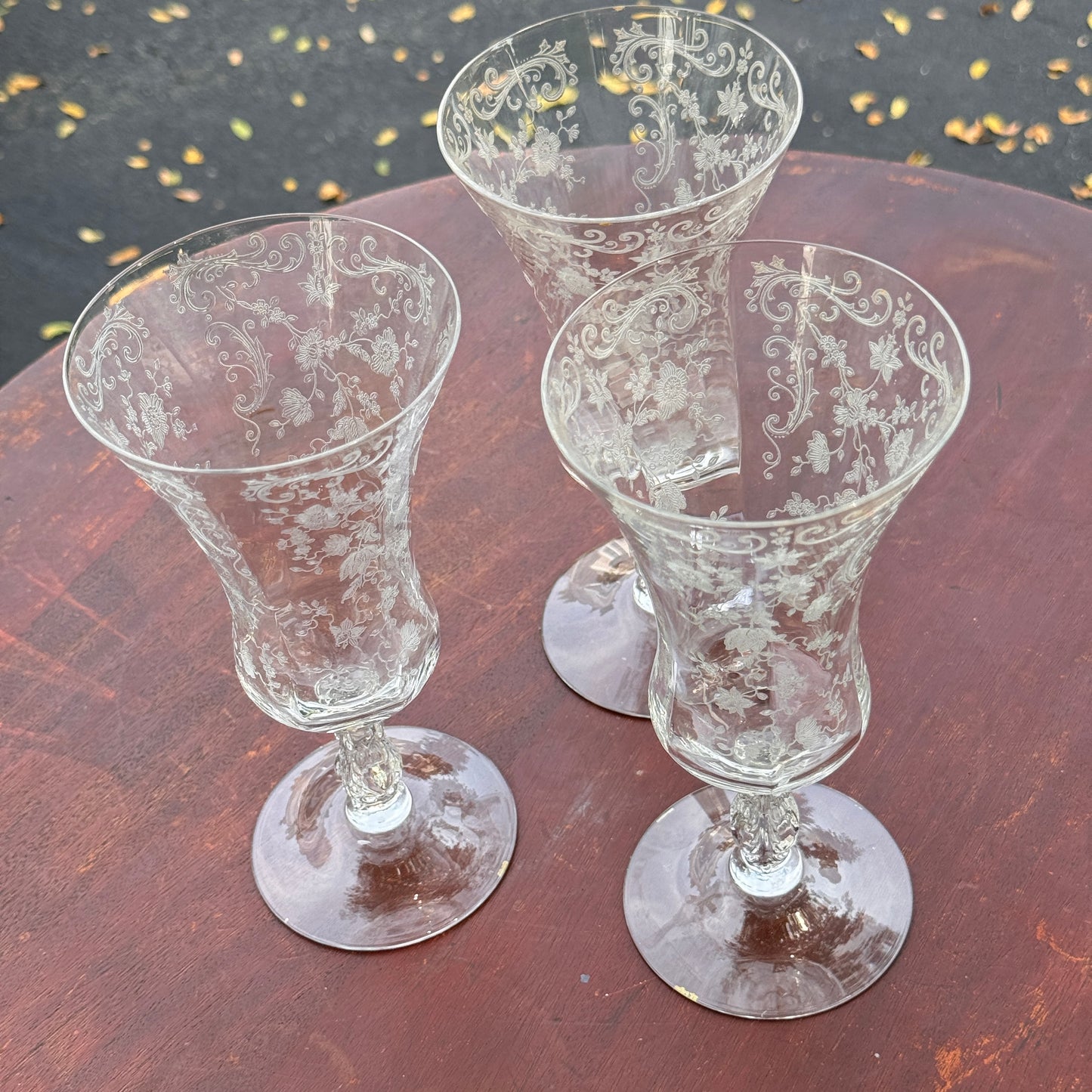 Three Cambridge Chantilly Crystal Water Goblets