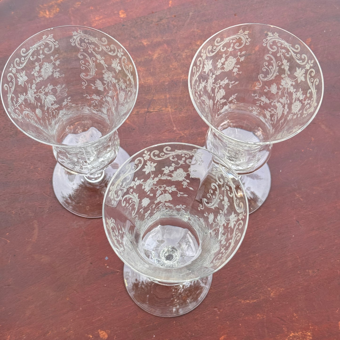 Three Cambridge Chantilly Crystal Water Goblets