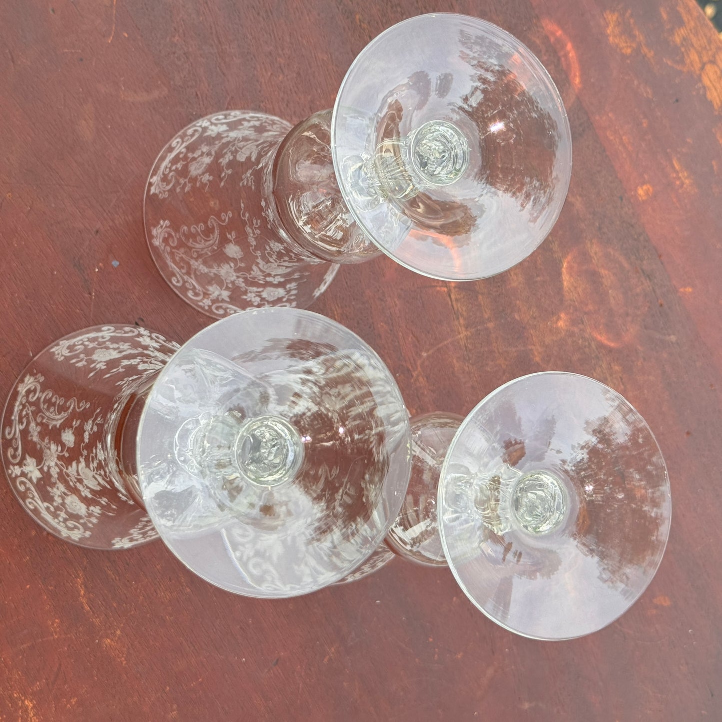 Three Cambridge Chantilly Crystal Water Goblets