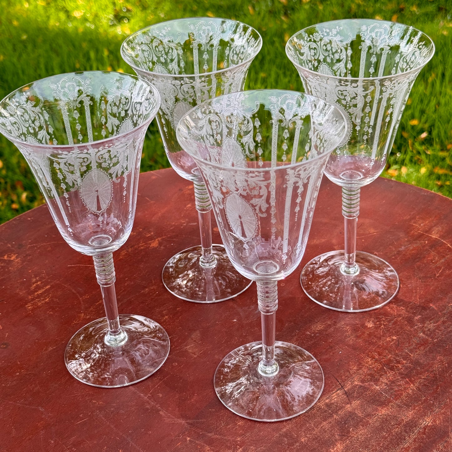 Four Cambridge Glass Candlelight Crystal Water Goblets