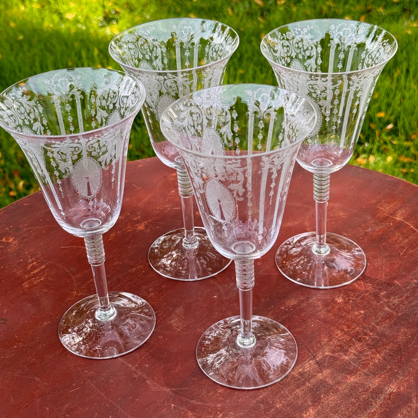 Four Cambridge Glass Candlelight Crystal Water Goblets