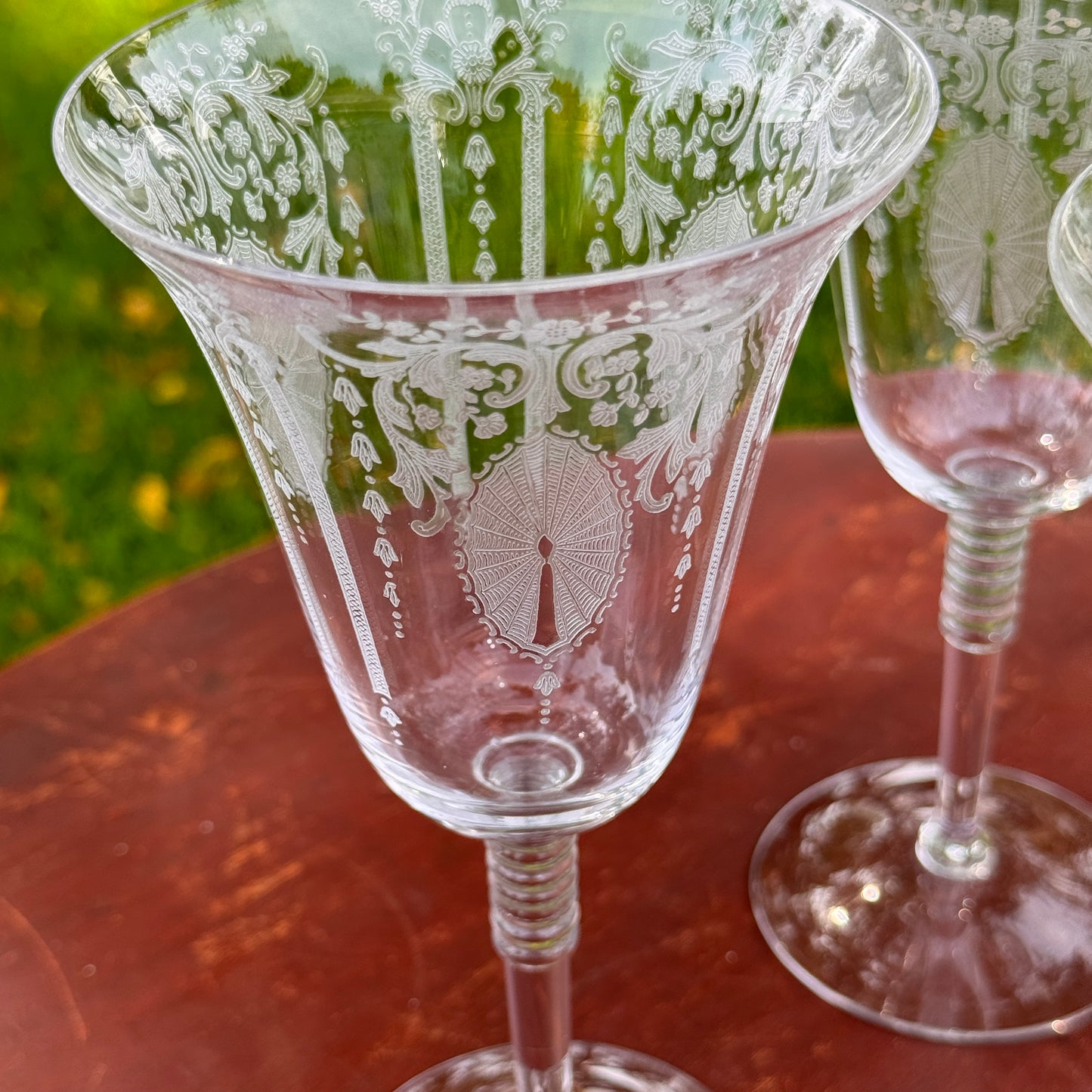 Four Cambridge Glass Candlelight Crystal Water Goblets