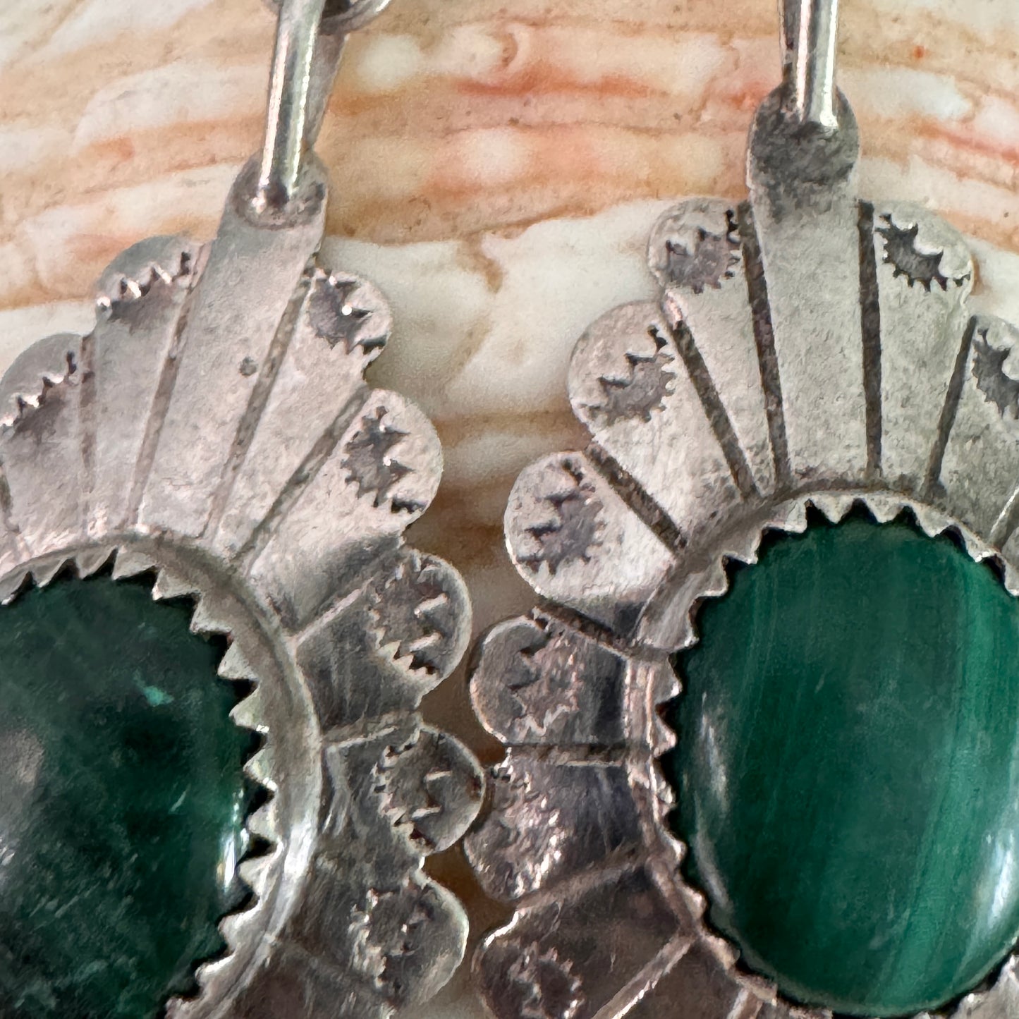 Vintage Navajo Native American Malachite Sterling Silver Earrings