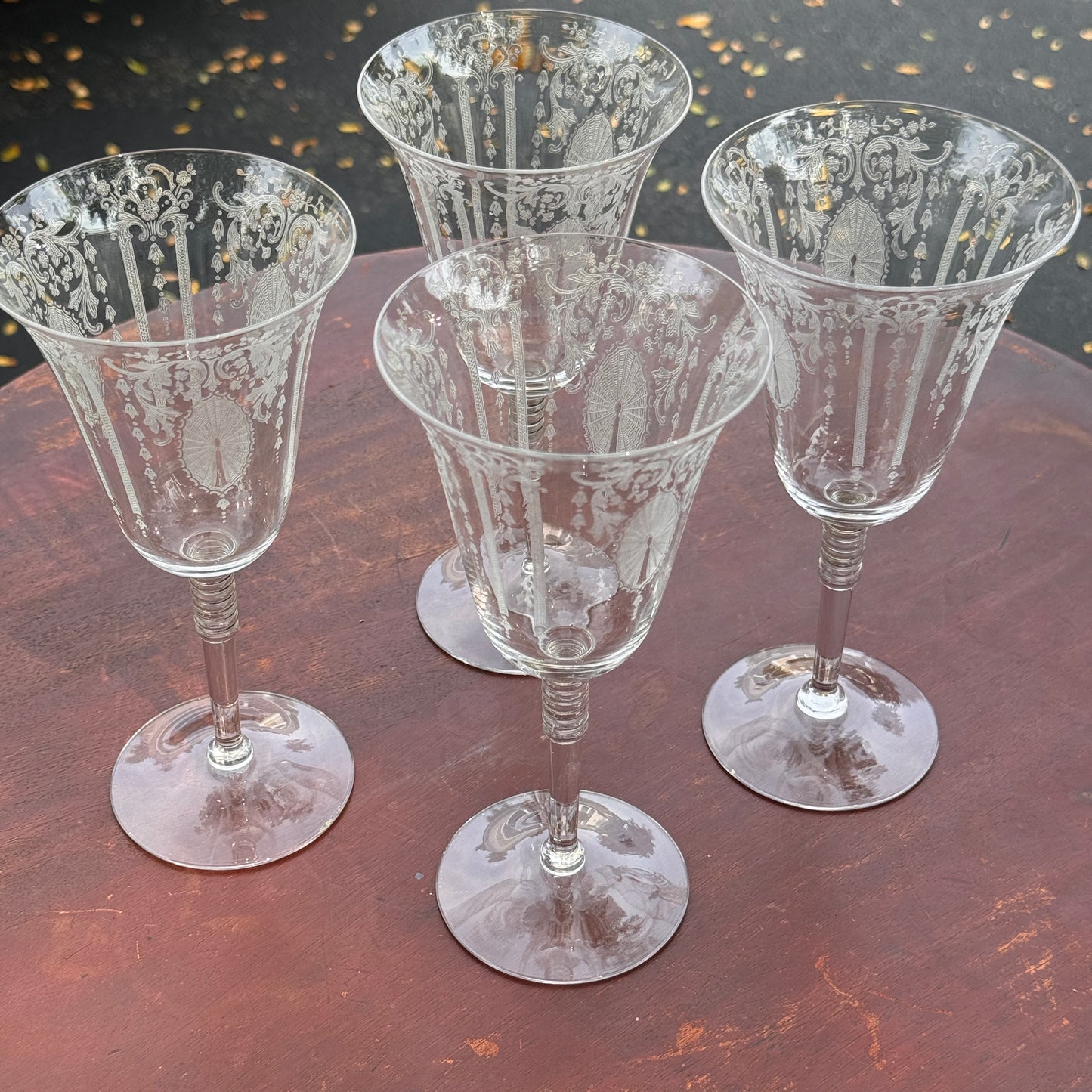 Four Cambridge Glass Candlelight Crystal Water Goblets