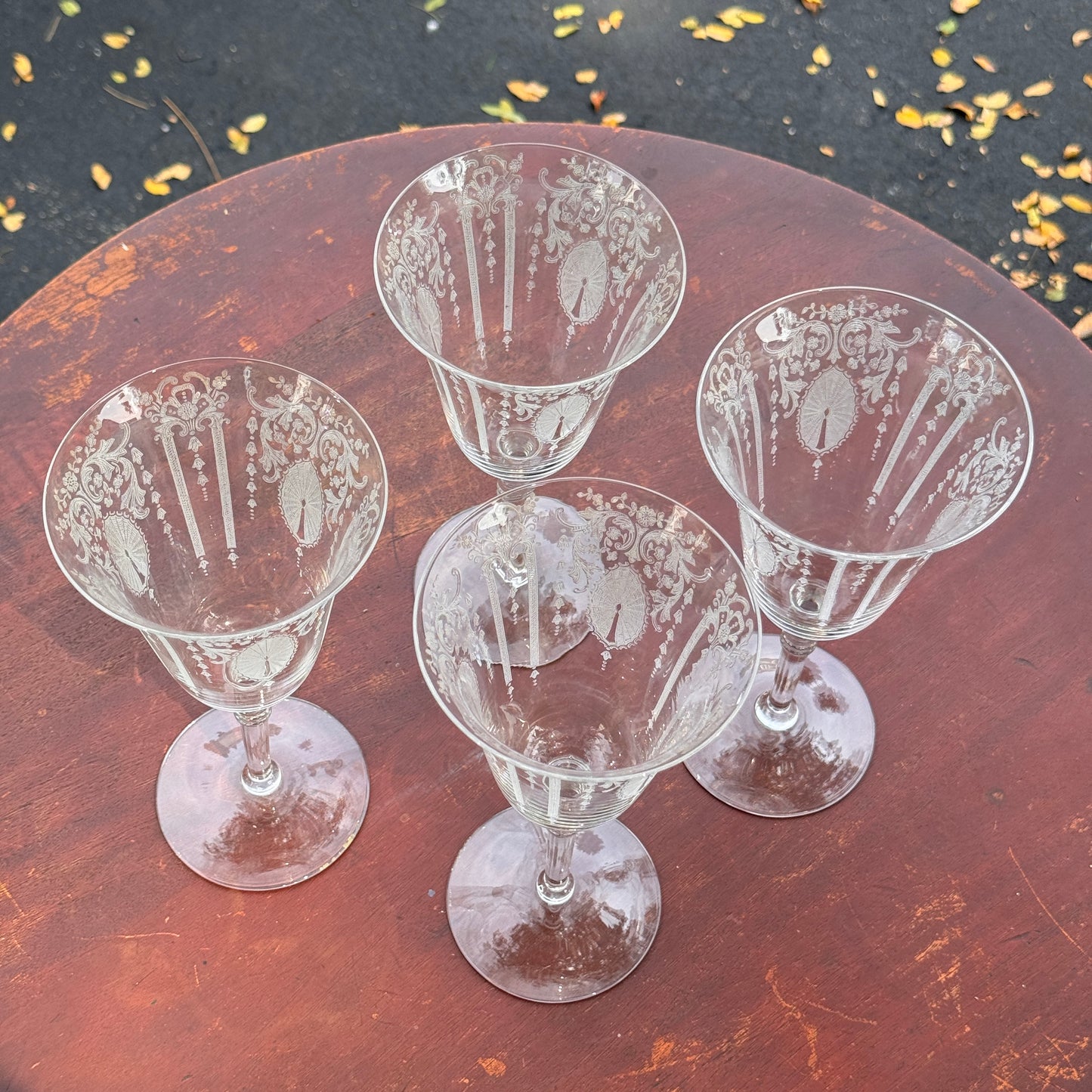Four Cambridge Glass Candlelight Crystal Water Goblets