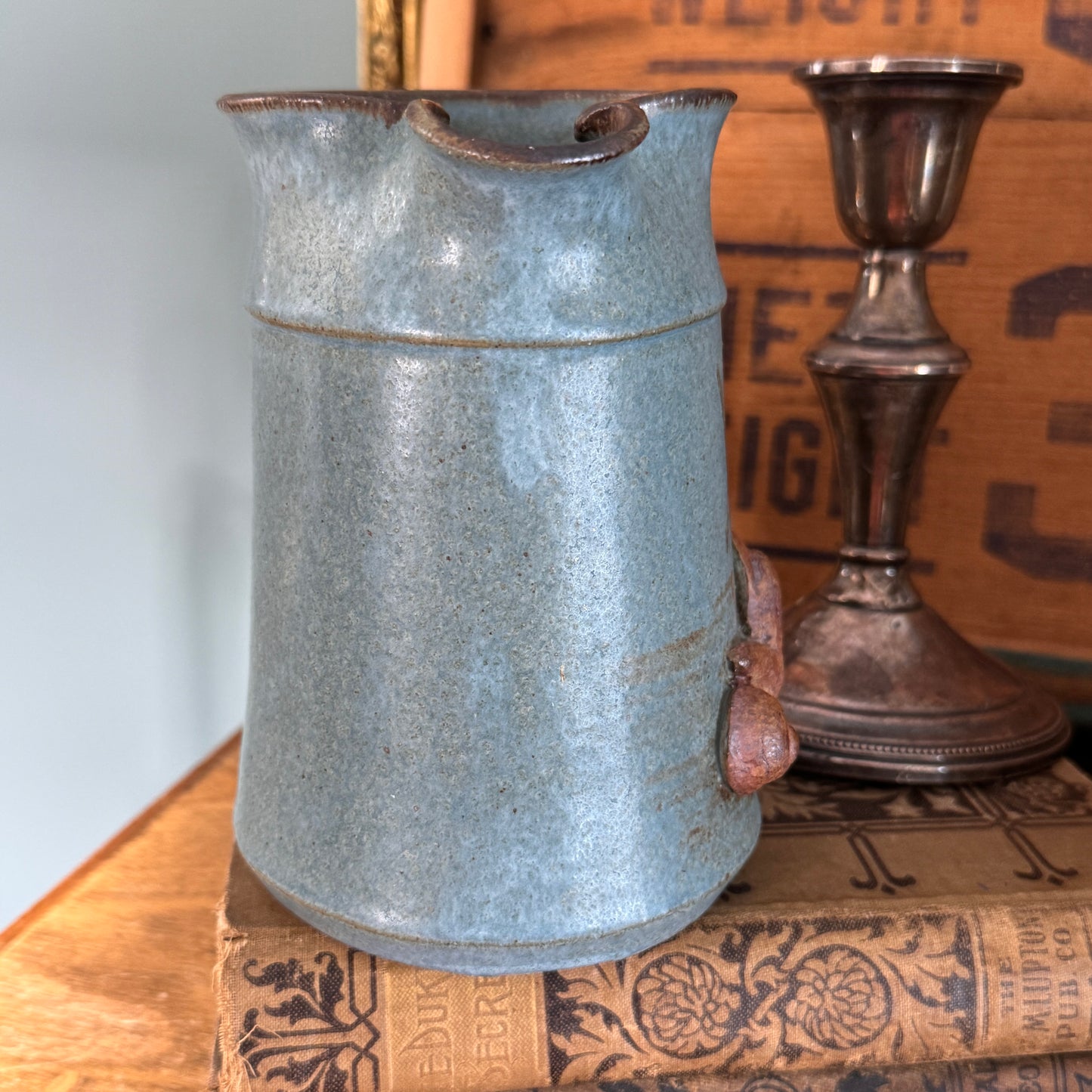 Salt Glazed Pottery Handled Milk Pitcher Starfish, Shells & Beach Grass