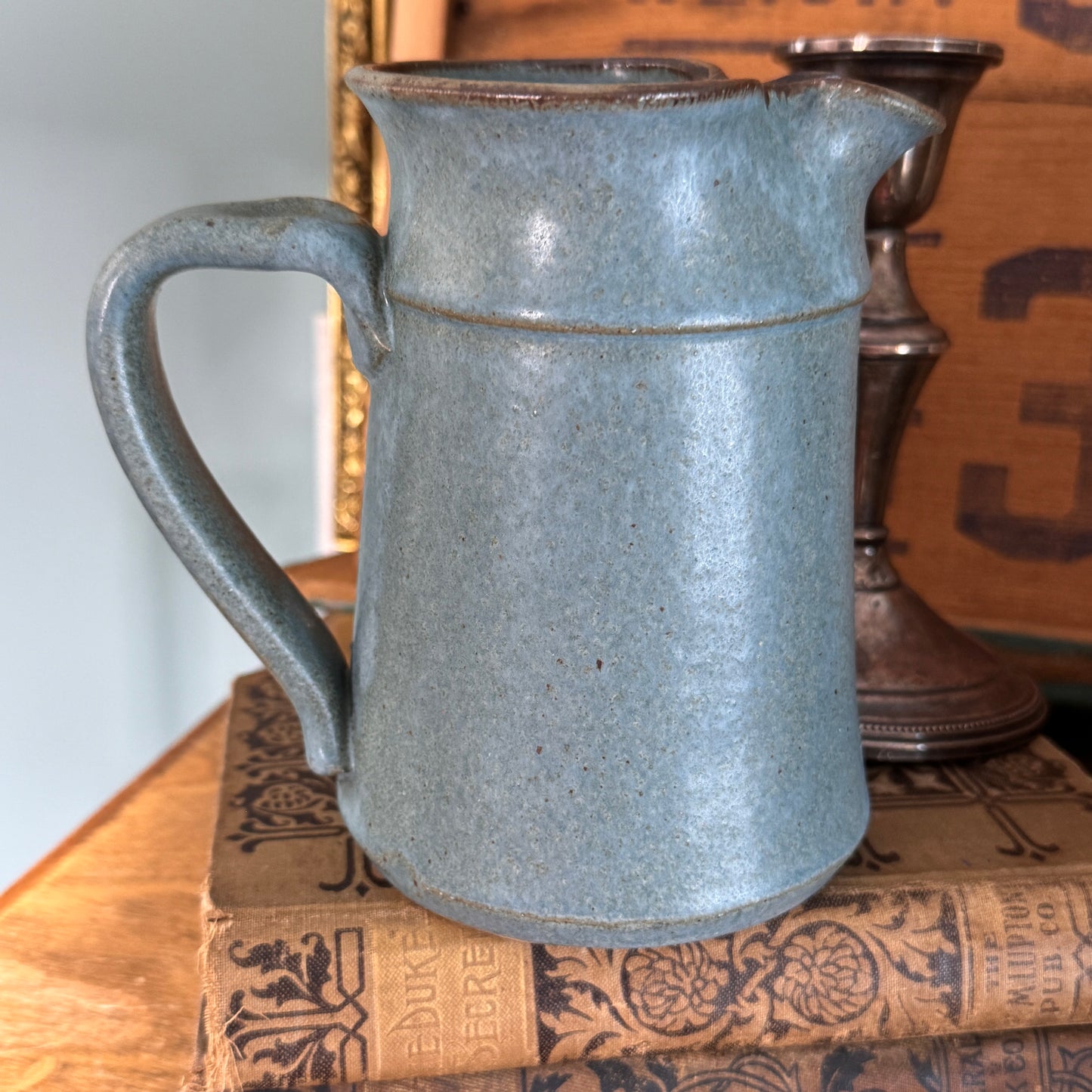 Salt Glazed Pottery Handled Milk Pitcher Starfish, Shells & Beach Grass