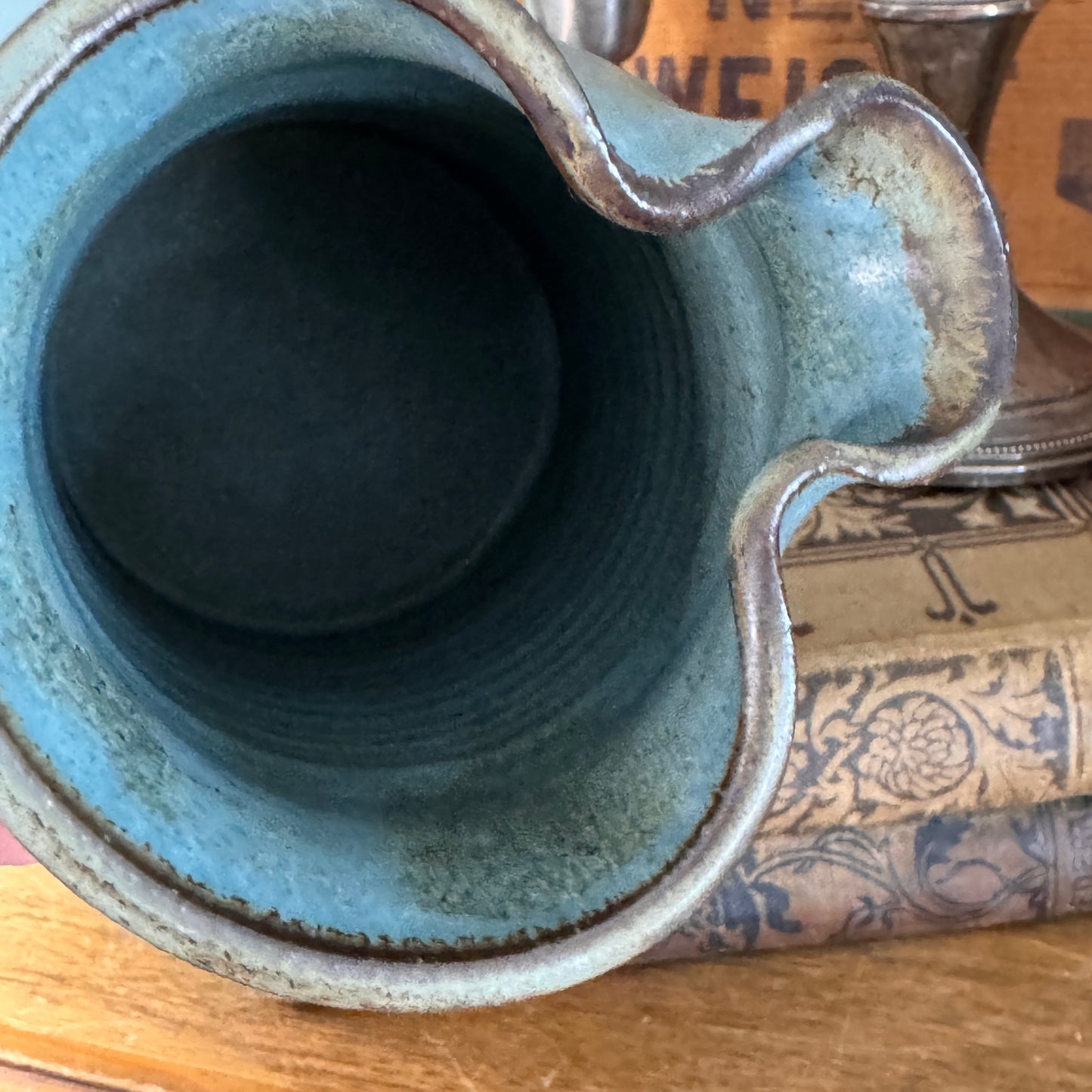 Salt Glazed Pottery Handled Milk Pitcher Starfish, Shells & Beach Grass