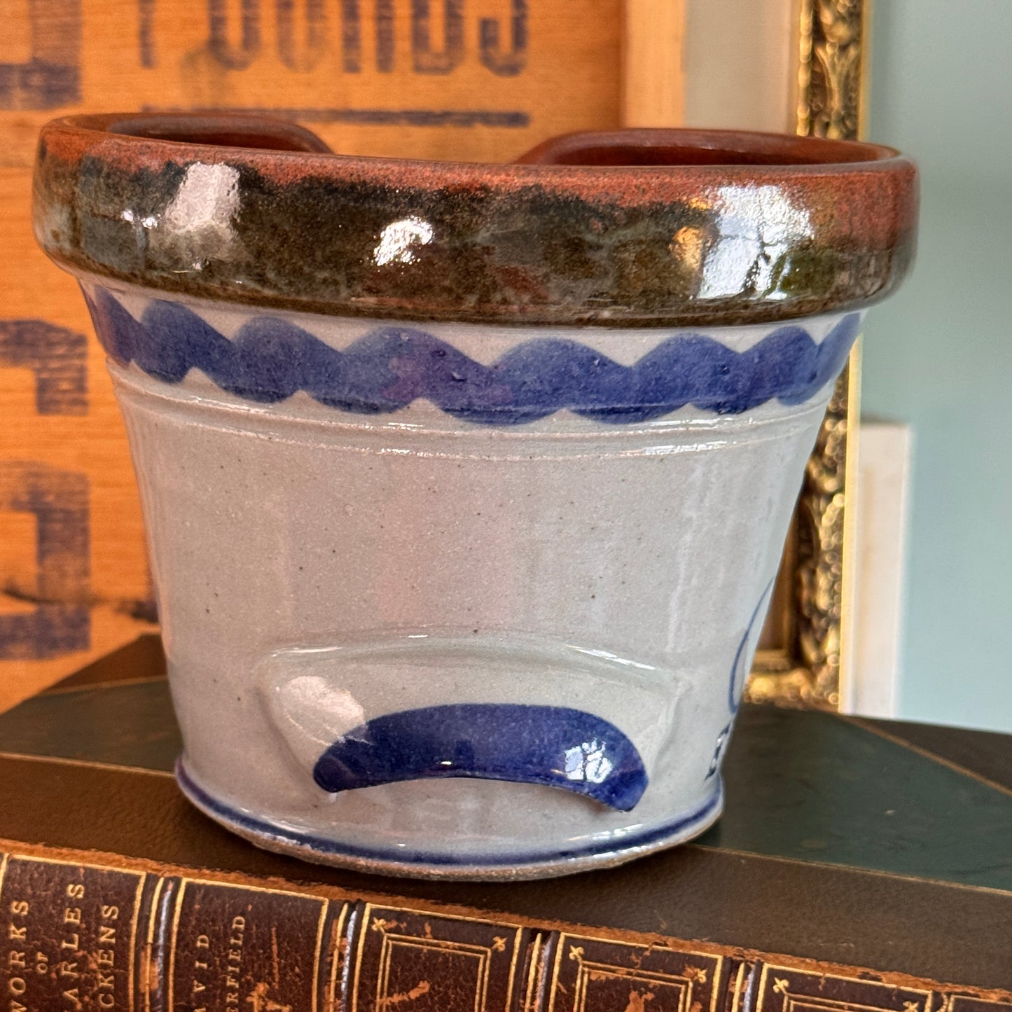 Natick, MA Est 1651 Studio Salt Glazed Stoneware Pottery Batter Bowl