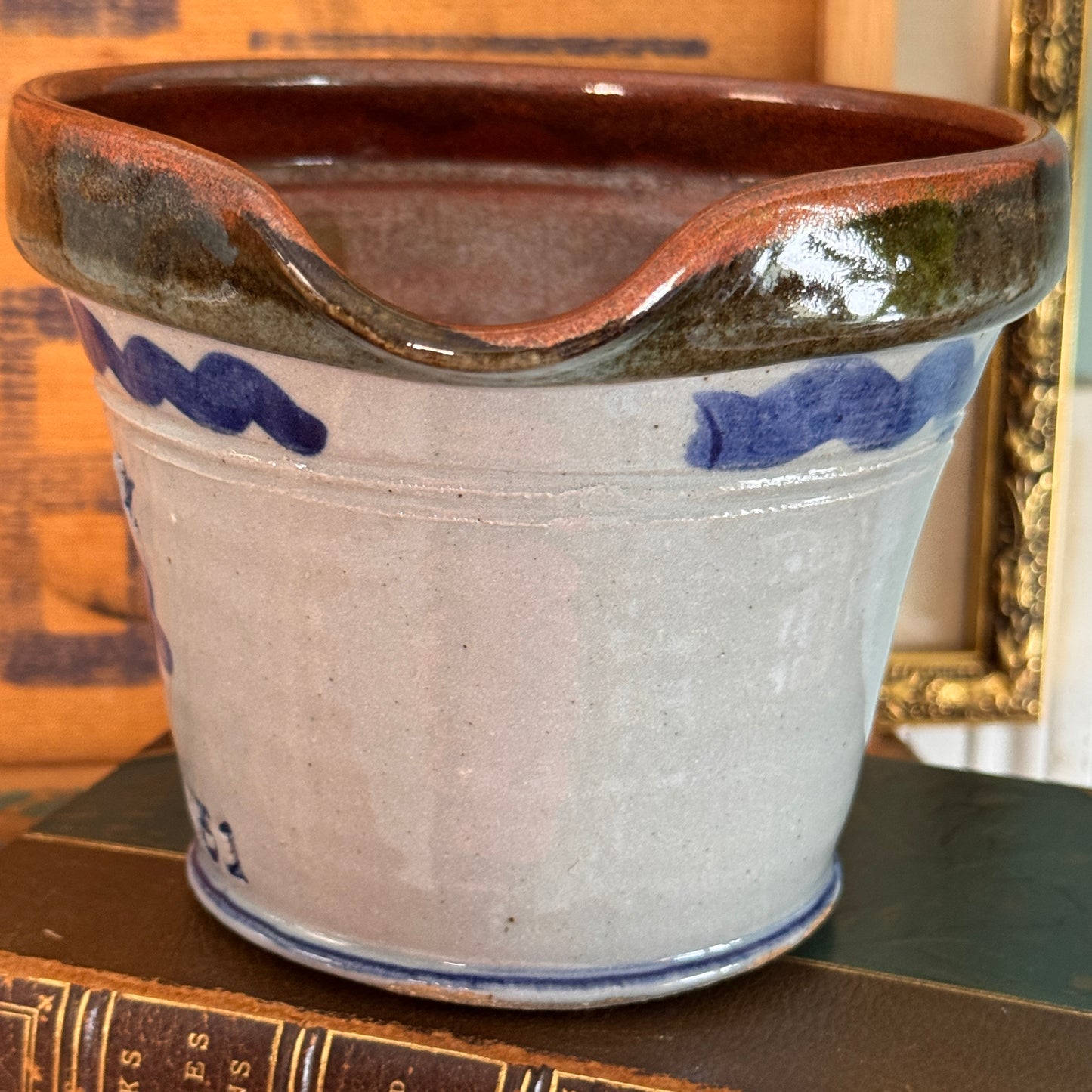 Natick, MA Est 1651 Studio Salt Glazed Stoneware Pottery Batter Bowl