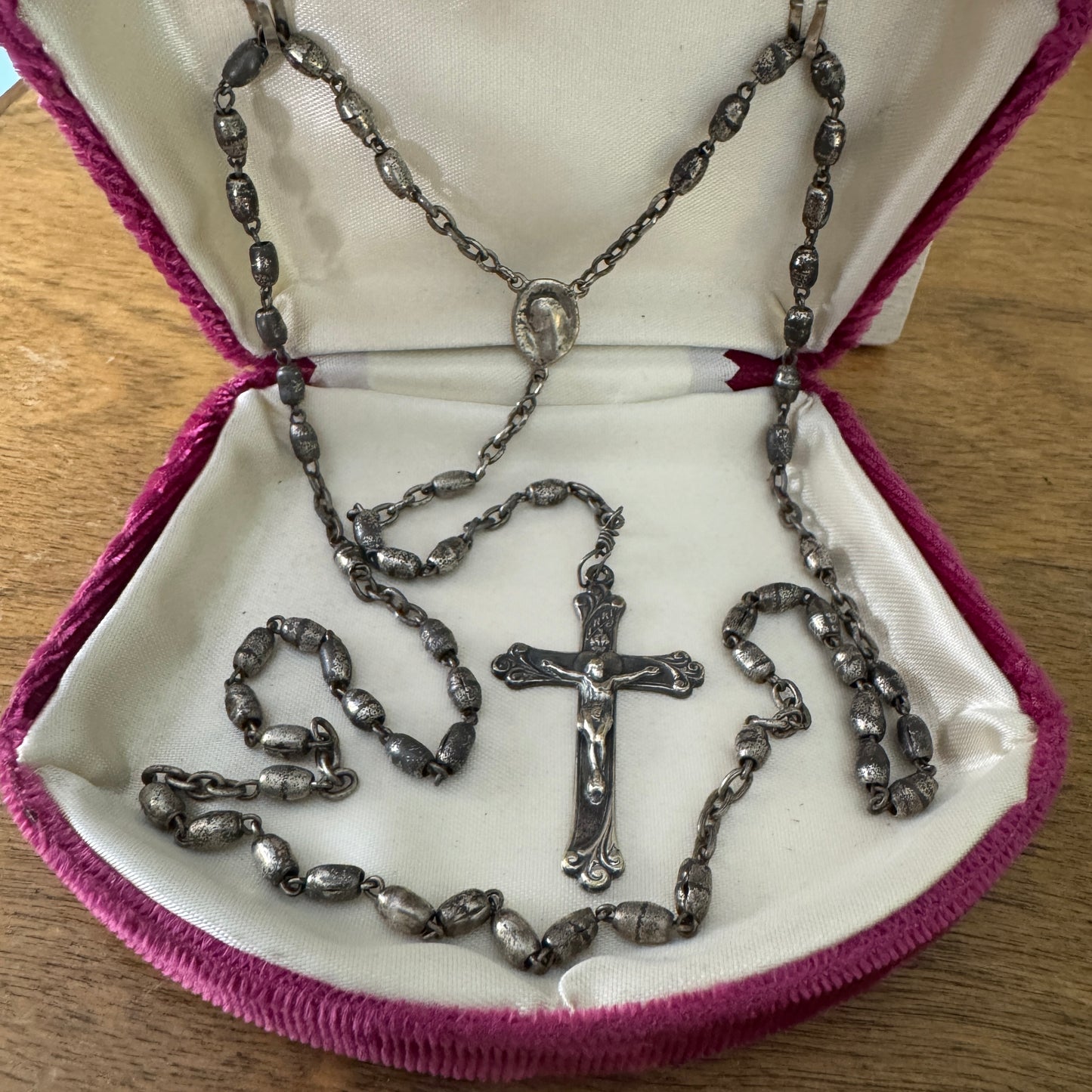 Antique Much Loved Silver Bead Rosary