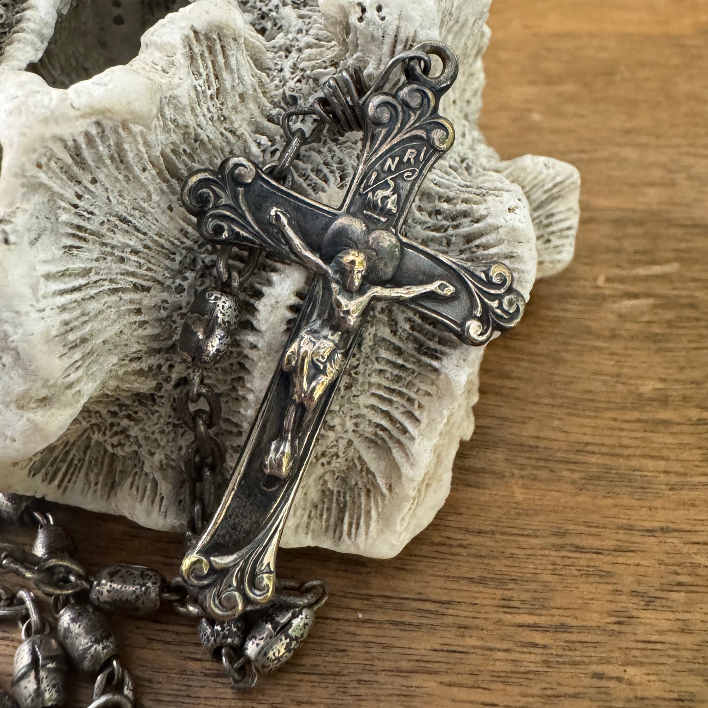 Antique Much Loved Silver Bead Rosary