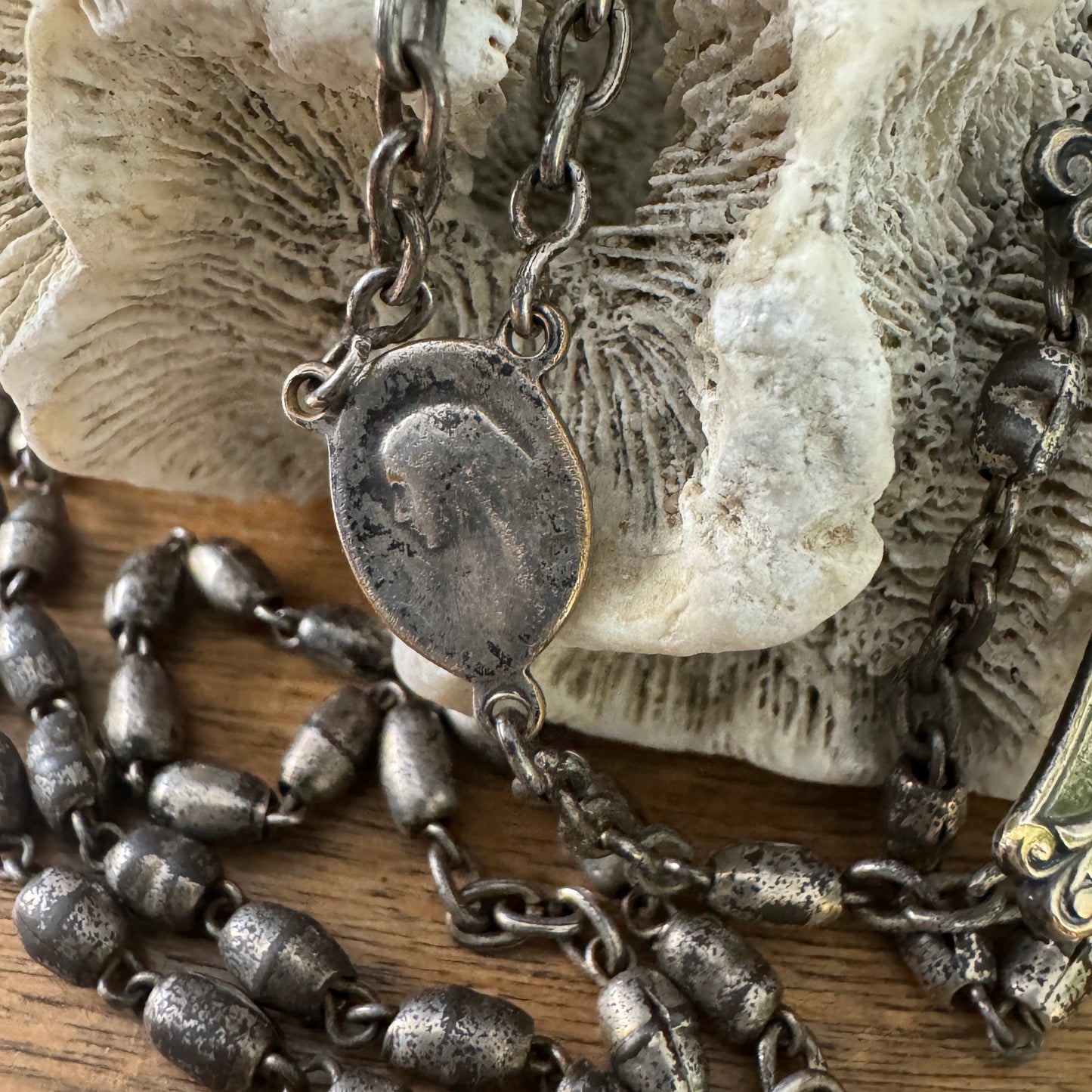 Antique Much Loved Silver Bead Rosary