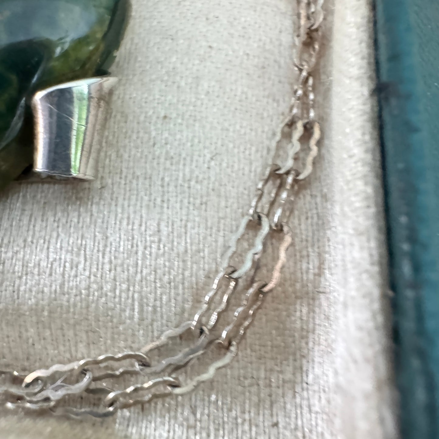 Vintage Sterling Silver Bloodstone Pendant Paperclip Chain Necklace
