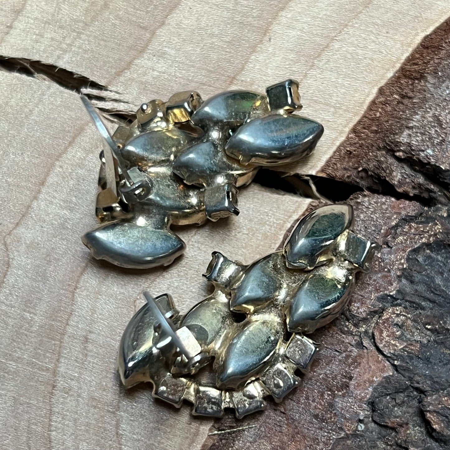 Vintage Soft Yellow Satin Rhinestone Earrings