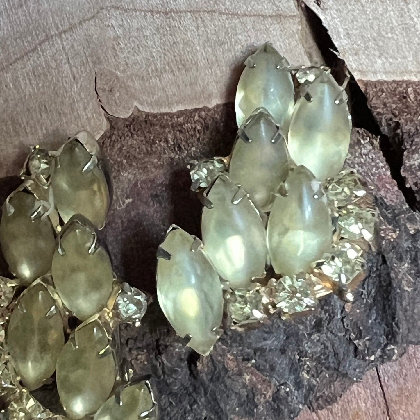 Vintage Soft Yellow Satin Rhinestone Earrings