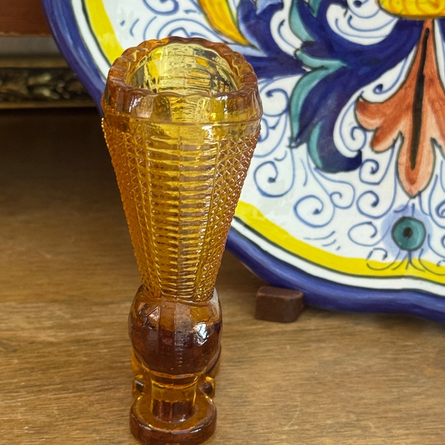 Vintage L. E. Smith Amber Glass Victorian Heeled Shoe Boot