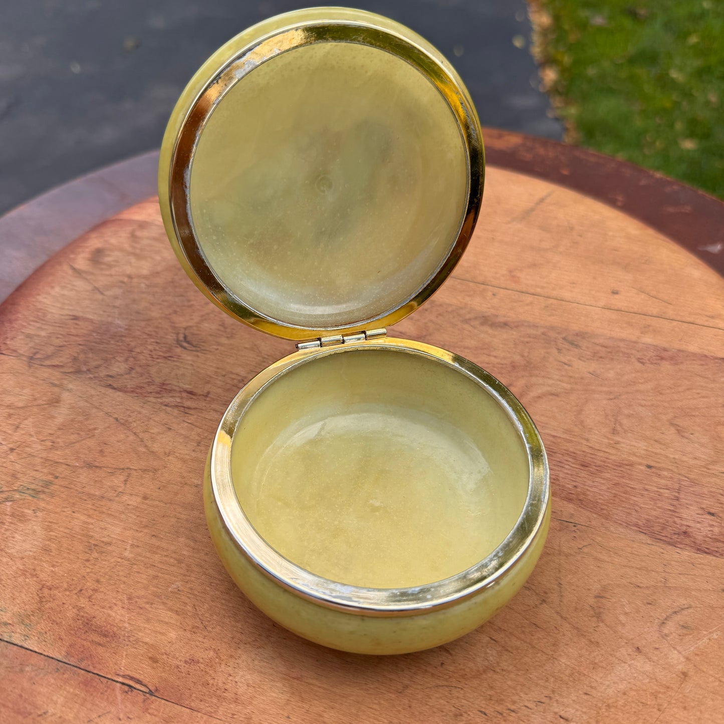 Vintage Italian Himark Alabaster Round Keepsake Trinket Box