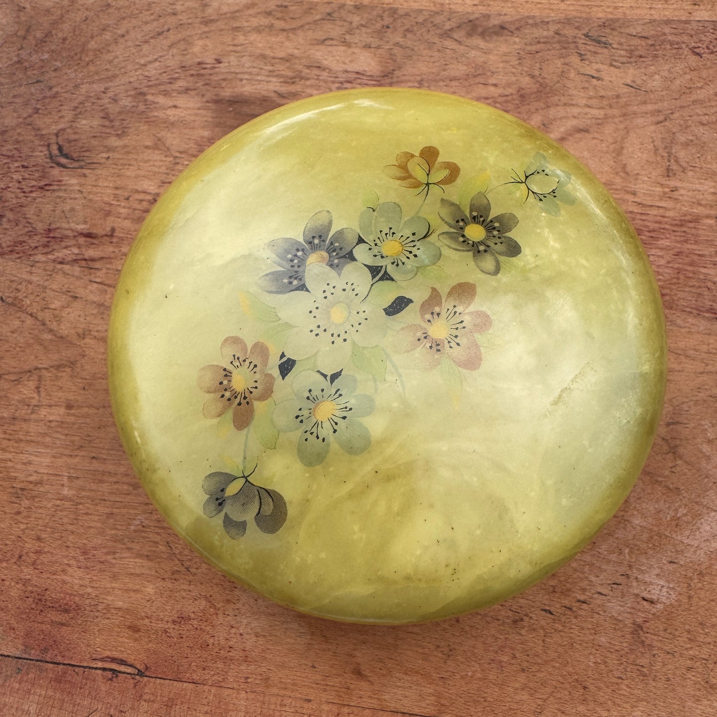 Vintage Italian Himark Alabaster Round Keepsake Trinket Box