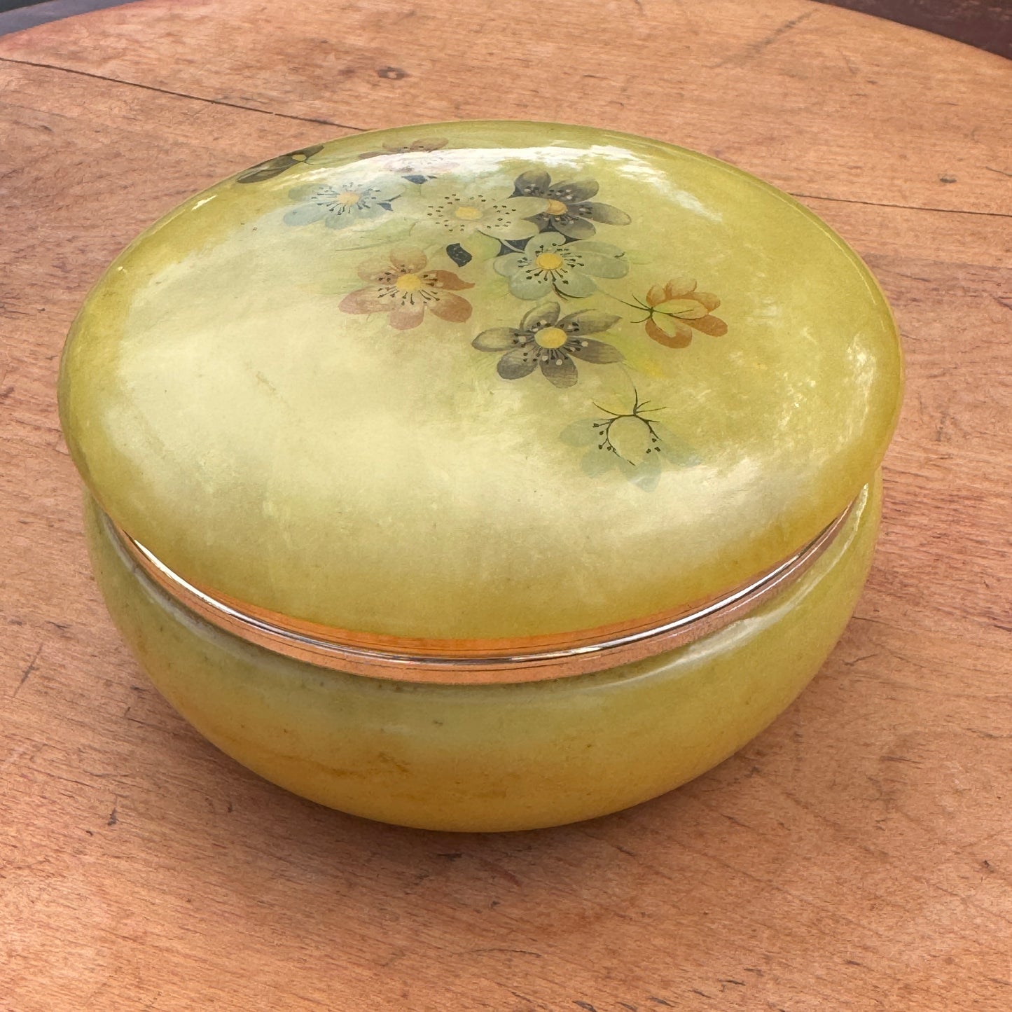 Vintage Italian Himark Alabaster Round Keepsake Trinket Box