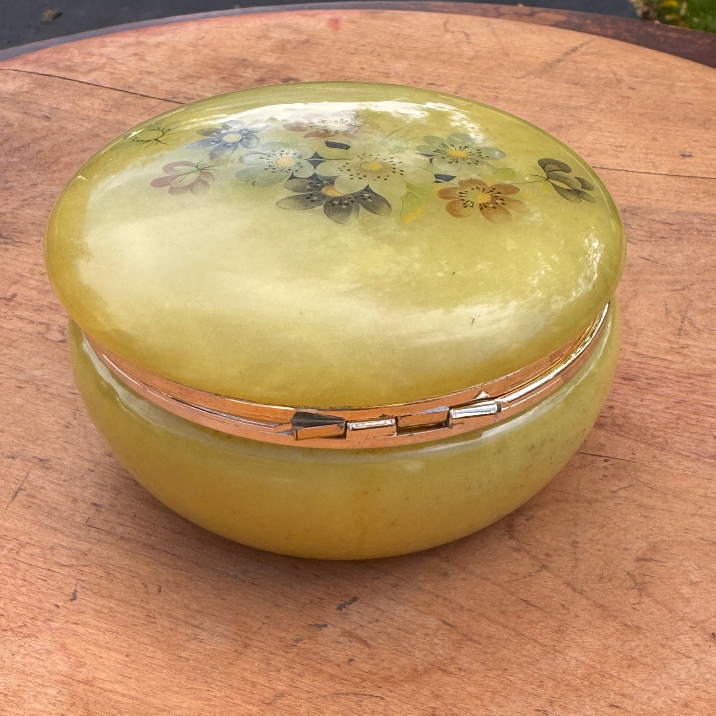 Vintage Italian Himark Alabaster Round Keepsake Trinket Box