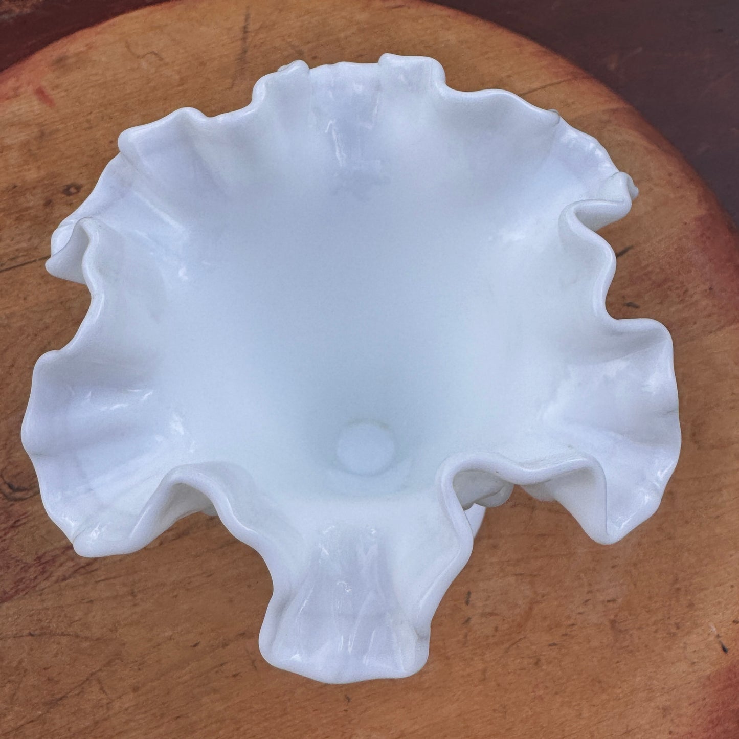Vintage Fenton White Ruffled Crest Glass Vase