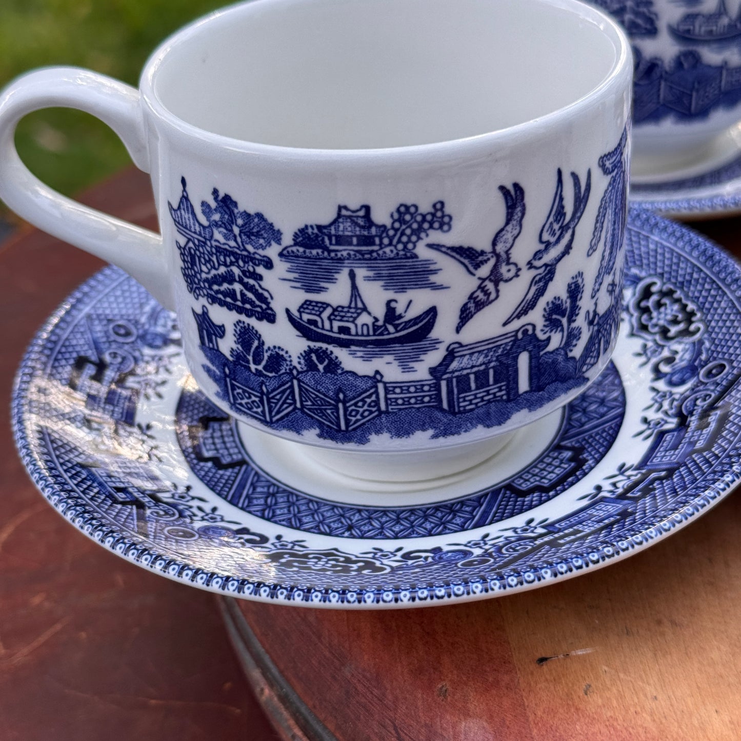 Five Churchill Blue Willow Tea Cups and Saucers