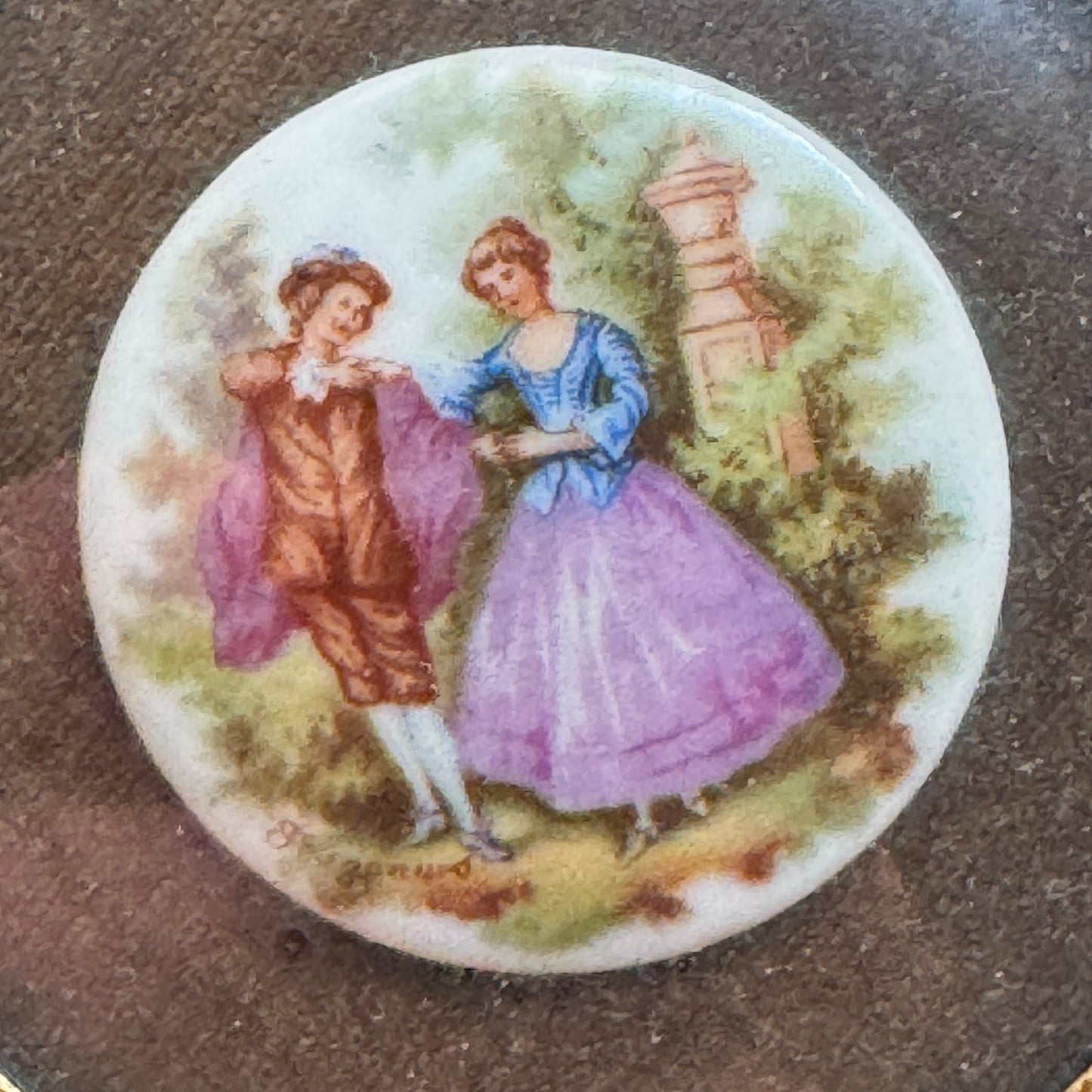 Three French Limoges Fragonard Romantic Couples Cameo Gilt Framed