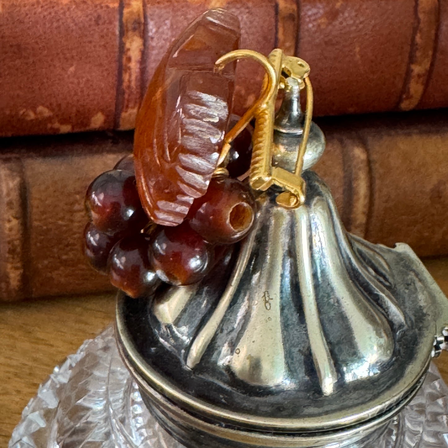 Vintage Baltic Amber Cluster of Articulated Grapes Pin