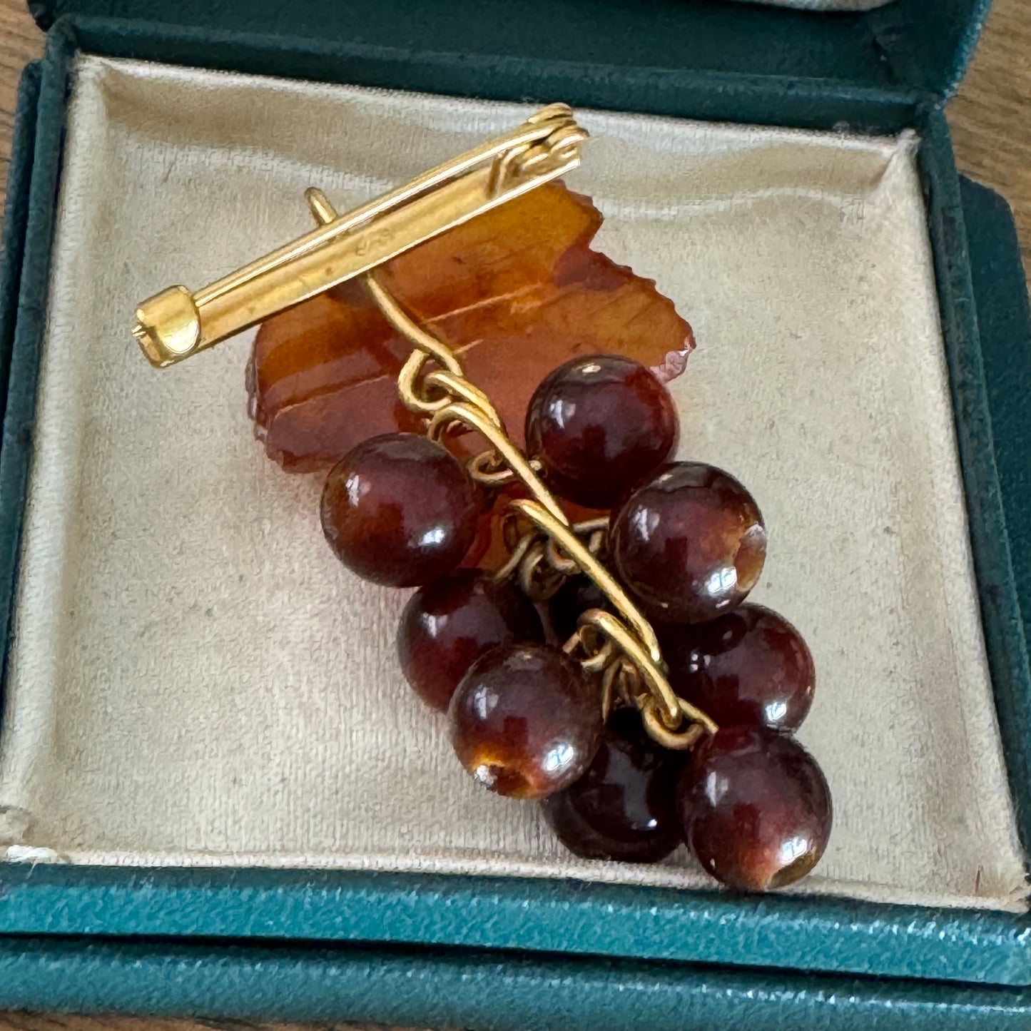 Vintage Baltic Amber Cluster of Articulated Grapes Pin