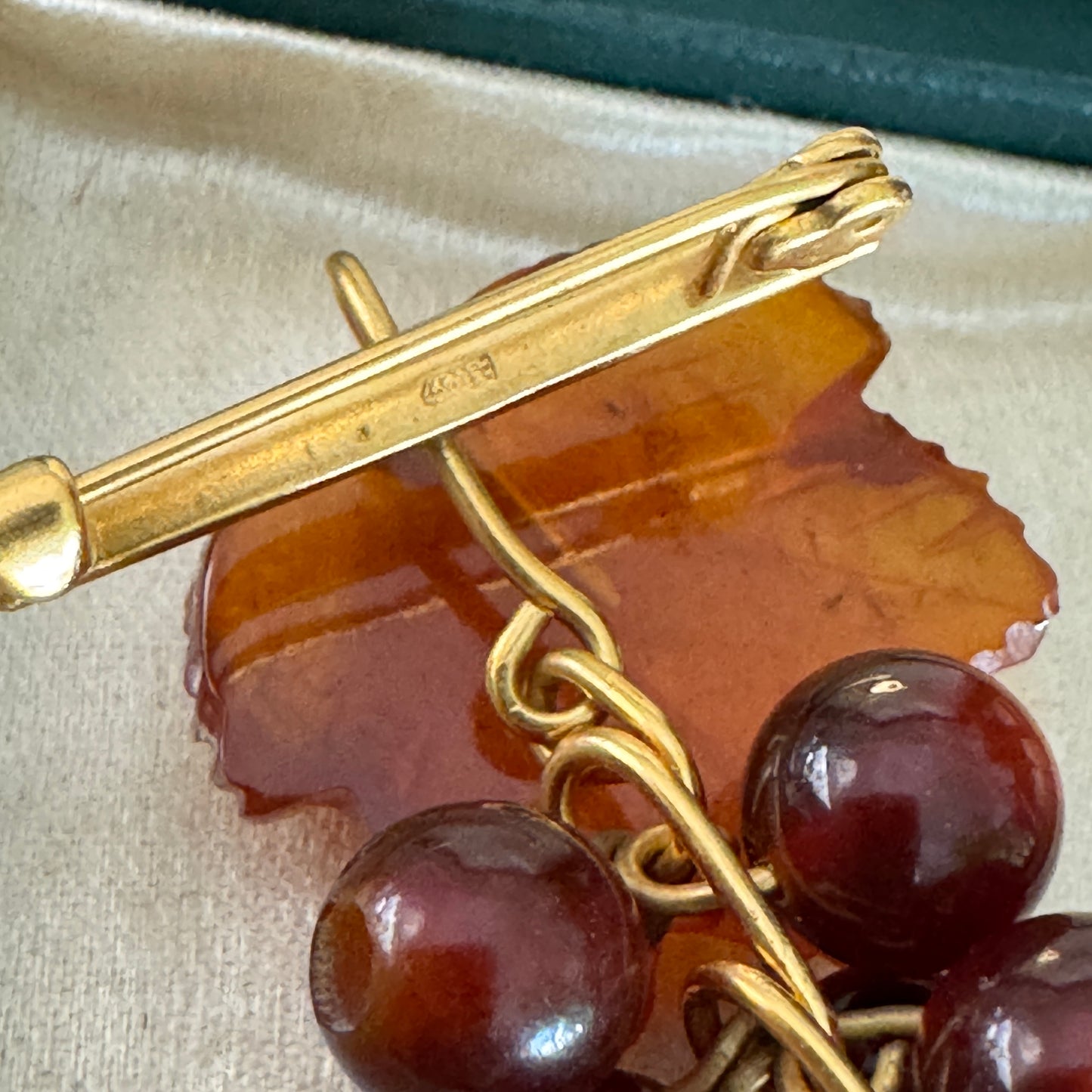 Vintage Baltic Amber Cluster of Articulated Grapes Pin