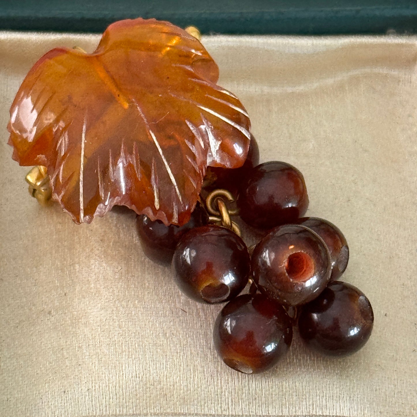 Vintage Baltic Amber Cluster of Articulated Grapes Pin