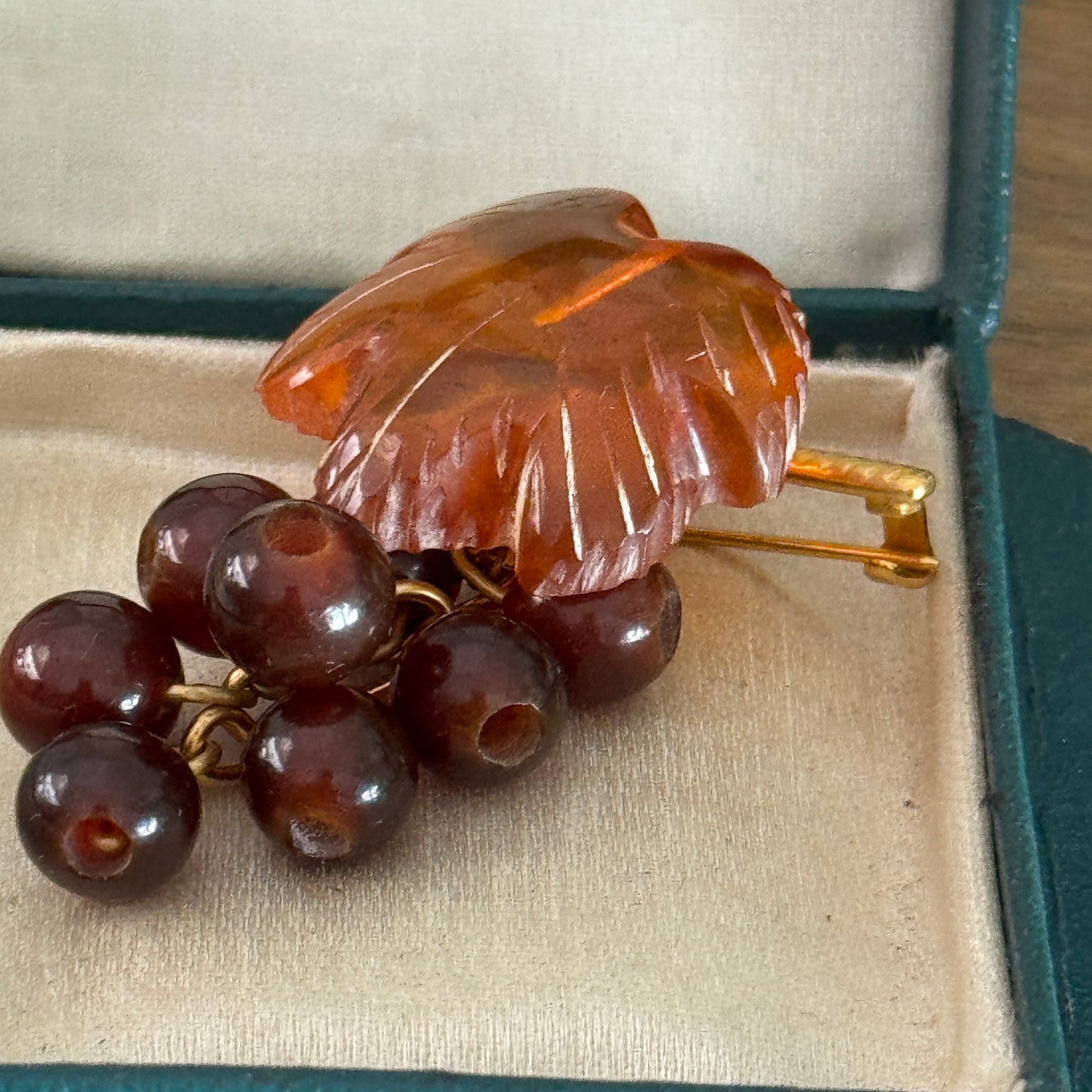 Vintage Baltic Amber Cluster of Articulated Grapes Pin