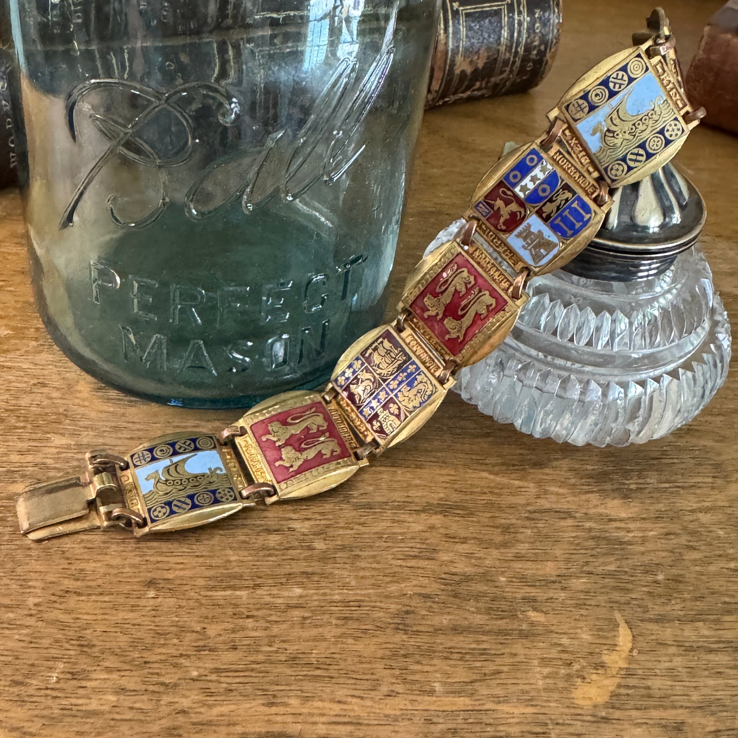 Vintage French Enamel Heraldic Shield Bracelet Normandie