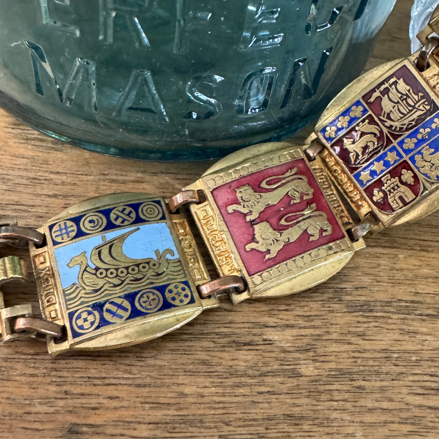 Vintage French Enamel Heraldic Shield Bracelet Normandie