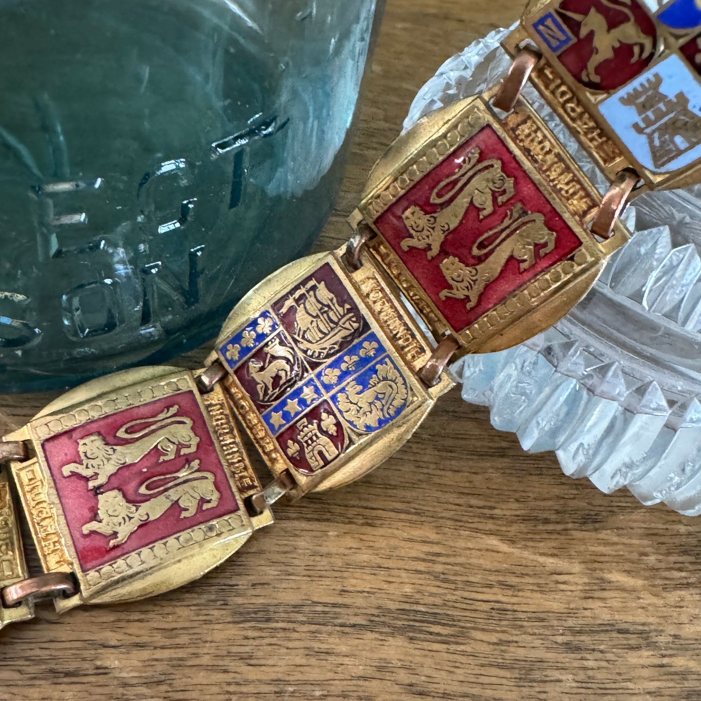 Vintage French Enamel Heraldic Shield Bracelet Normandie
